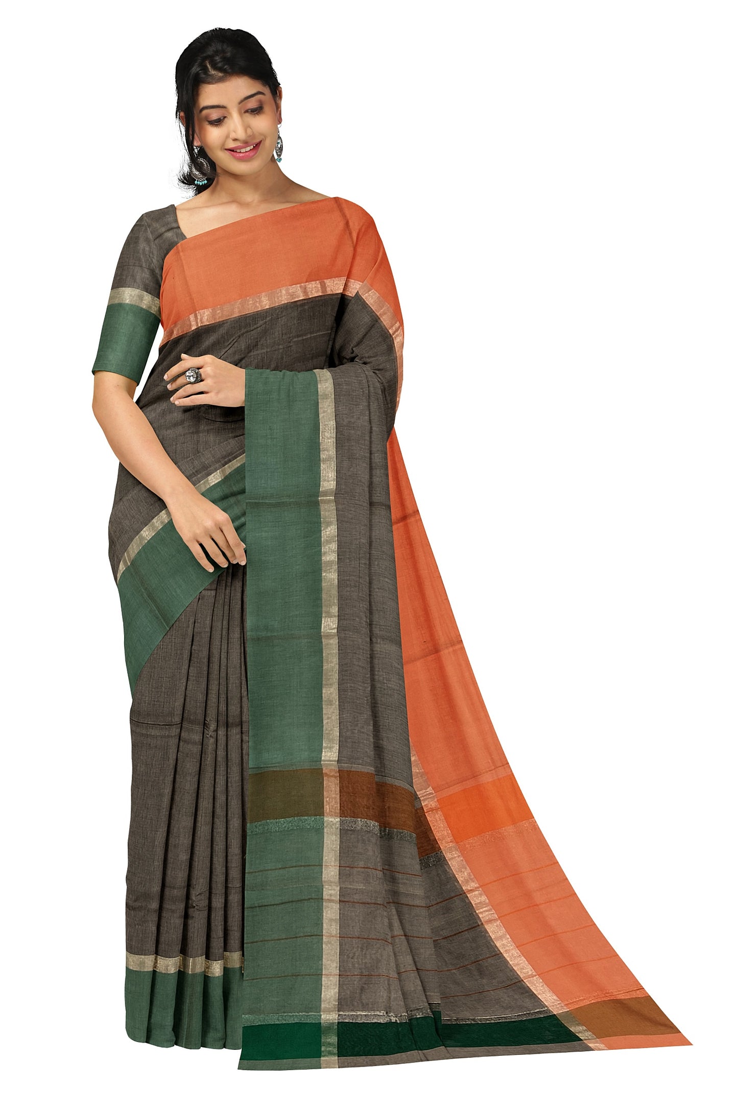 SENSAN Women’s Handloom Kanchi Cotton Saree with Blouse Piece [SKU:430]