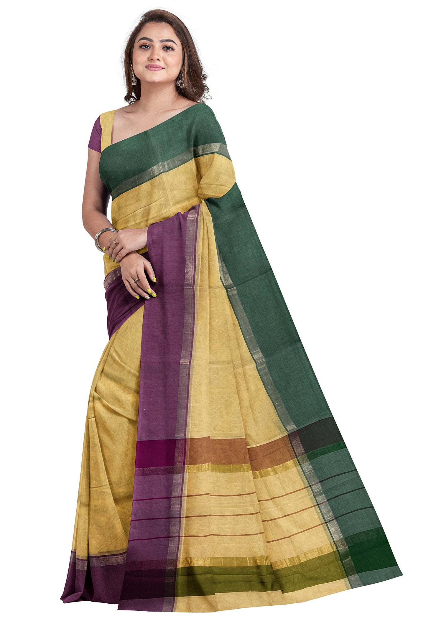 SENSAN Women’s Handloom Kanchi Cotton Saree with Blouse Piece [SKU:430]