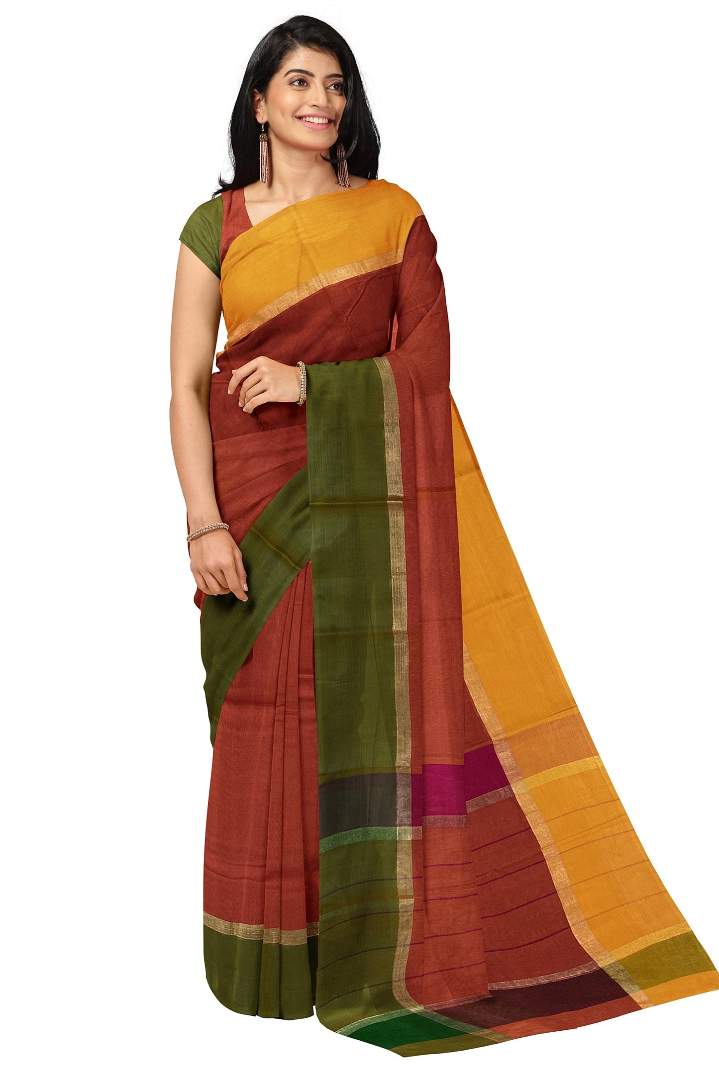 SENSAN Women’s Handloom Kanchi Cotton Saree with Blouse Piece [SKU:430]