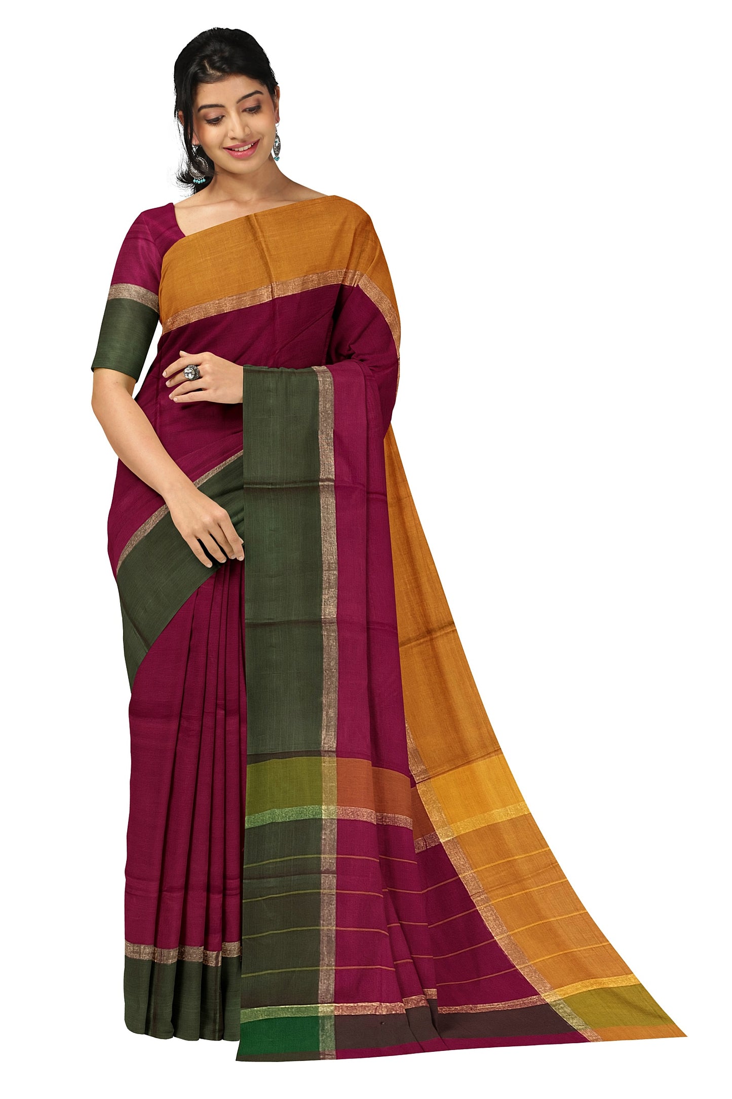 SENSAN Women’s Handloom Kanchi Cotton Saree with Blouse Piece [SKU:430]