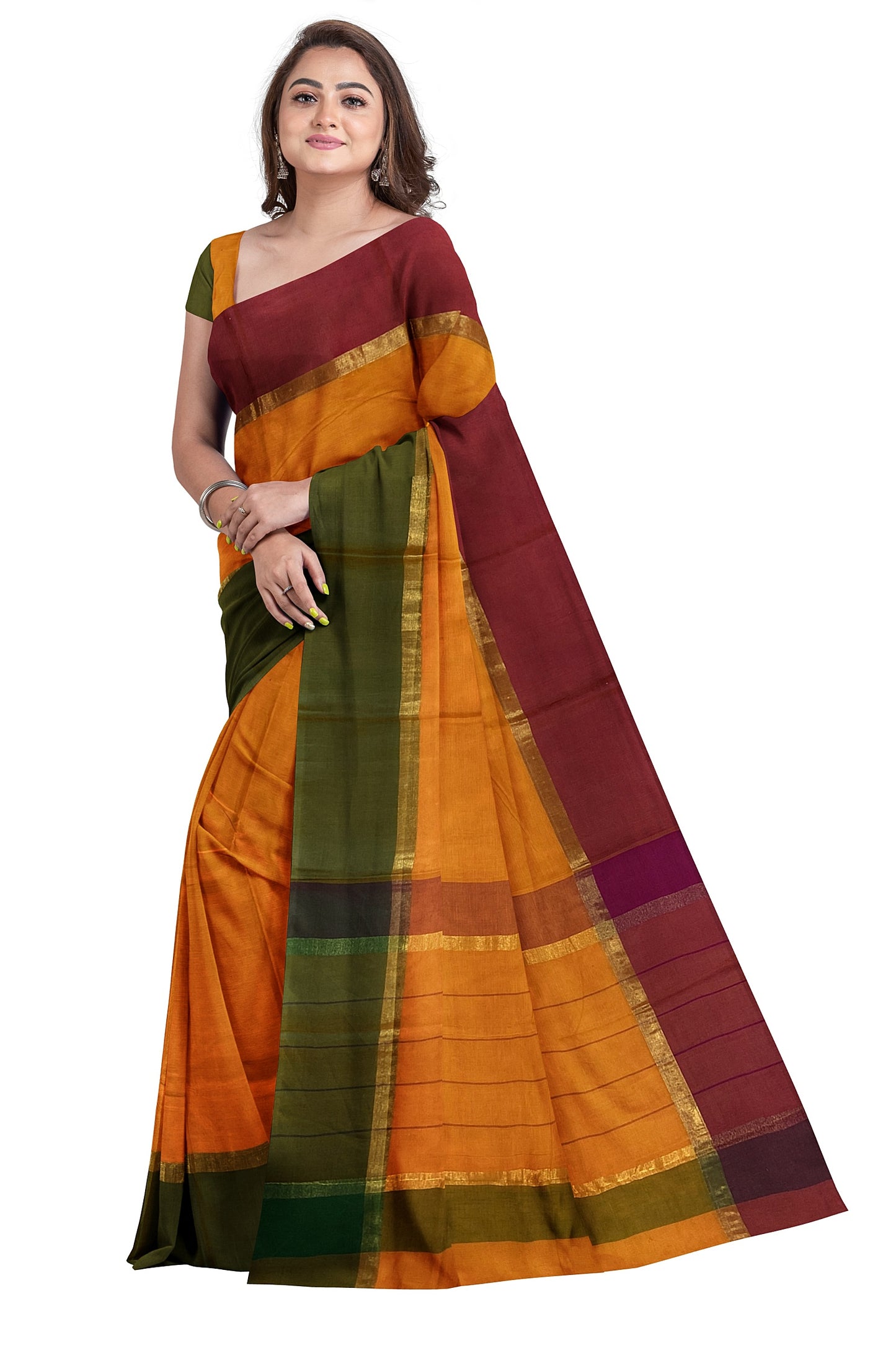 SENSAN Women’s Handloom Kanchi Cotton Saree with Blouse Piece [SKU:430]