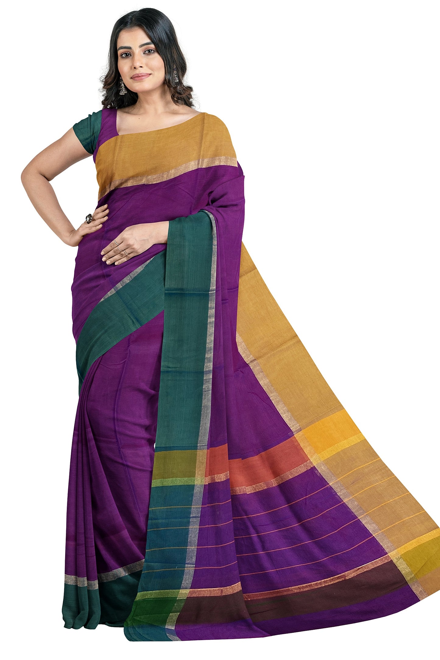 SENSAN Women’s Handloom Kanchi Cotton Saree with Blouse Piece [SKU:430]