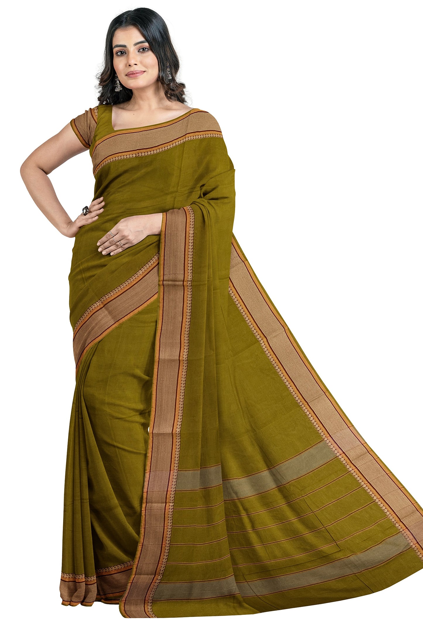 SENSAN Women’s Handloom Kanchi Cotton Saree with Blouse Piece [SKU:520]