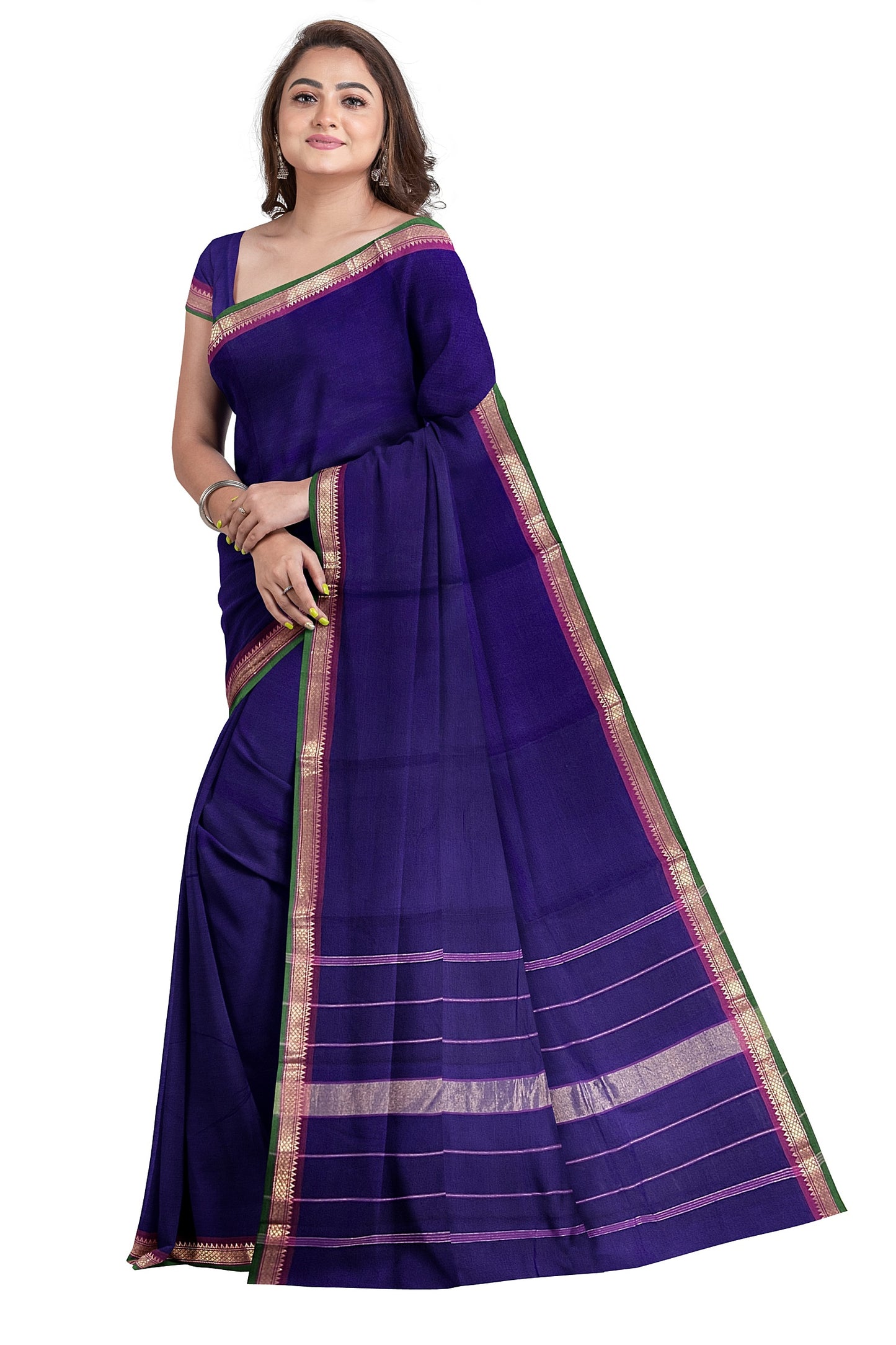 SENSAN Women’s Handloom Kanchi Cotton Saree with Blouse Piece [SKU:727.1]