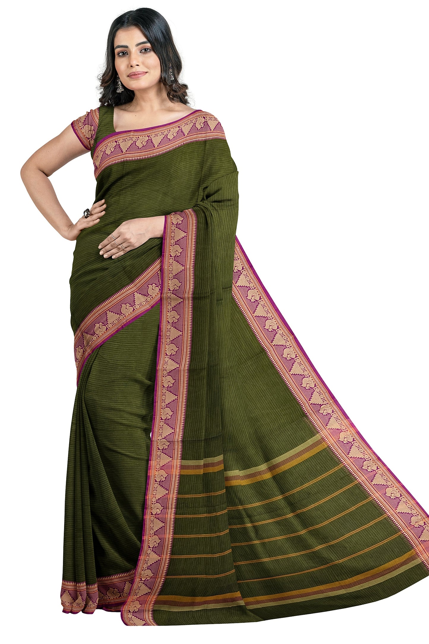 SENSAN Women’s  Kanchi Cotton Saree with Blouse Piece [SKU:784]