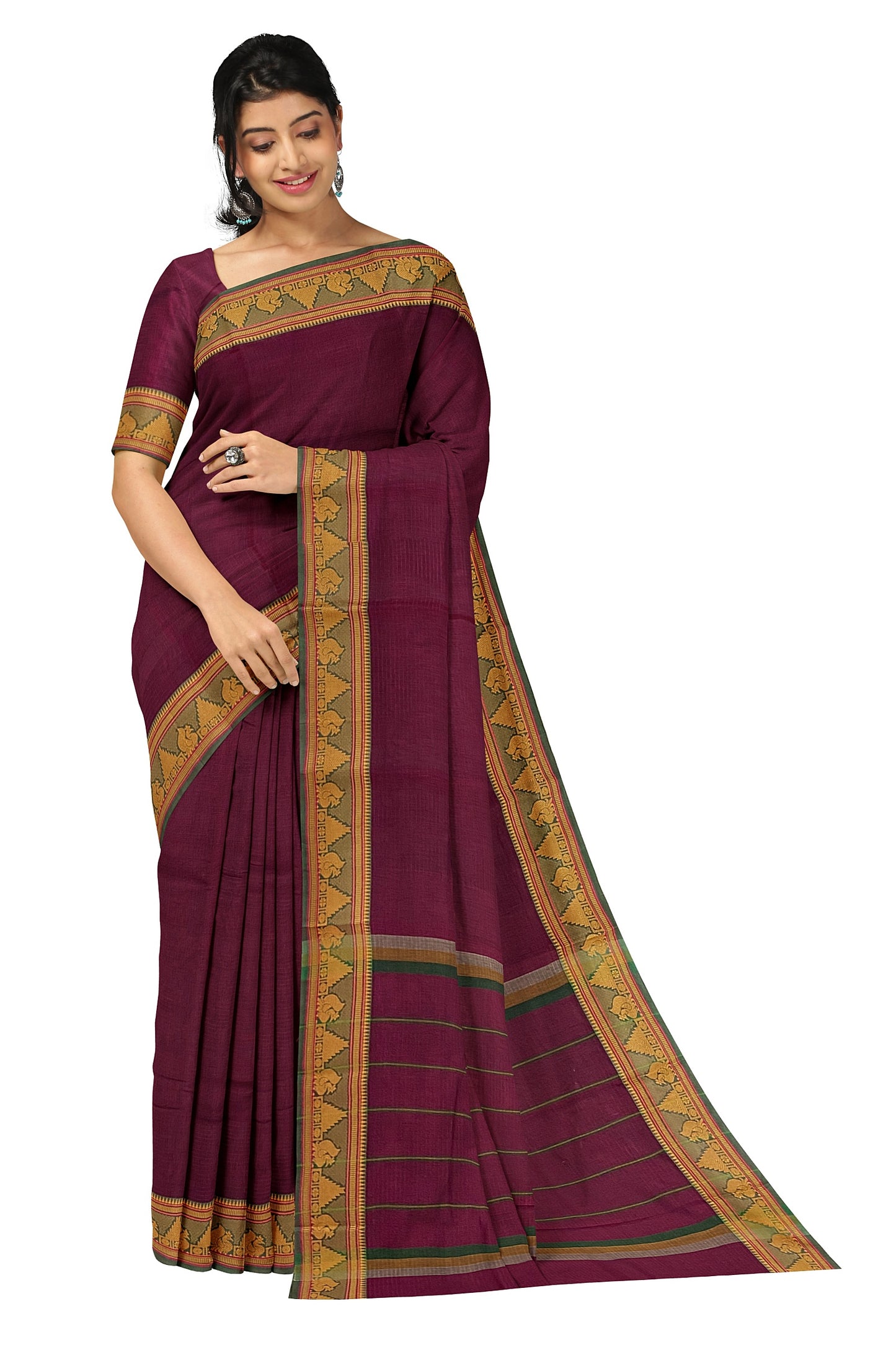 SENSAN Women’s  Kanchi Cotton Saree with Blouse Piece [SKU:784]