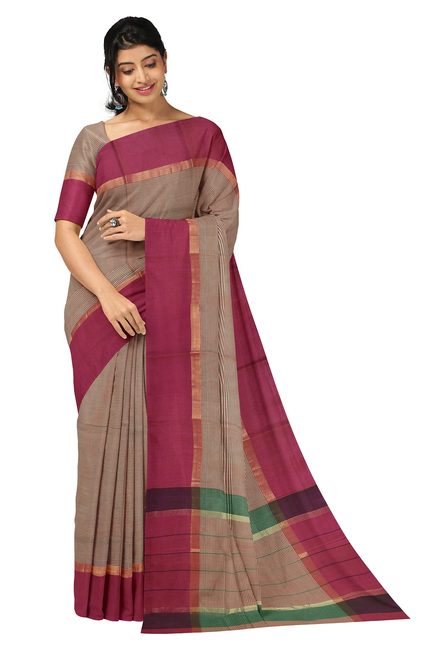 SENSAN Women’s  Kanchi Cotton Saree with Blouse Piece [SKU:440]