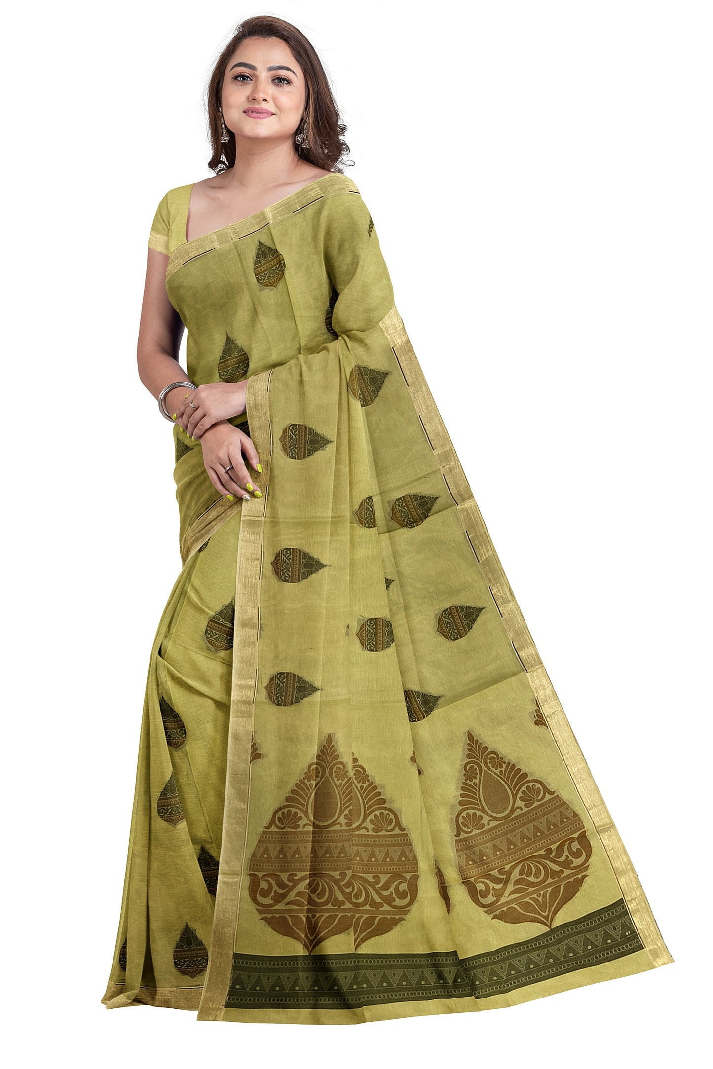 SENSAN Women’s Fancy Coimbatore Cotton Saree with Blouse Piece [SKU:5003]