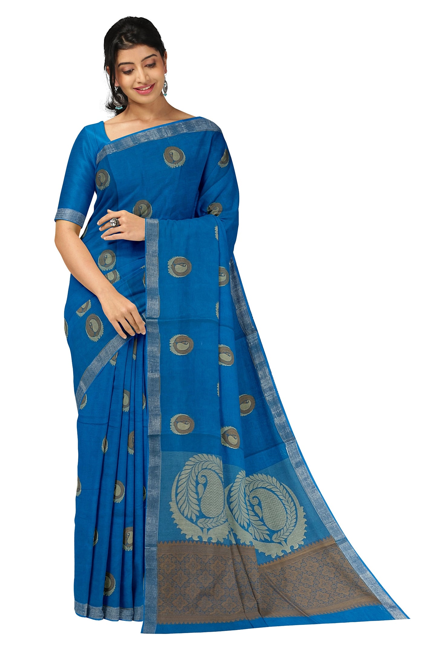 SENSAN Women’s Fancy Coimbatore Cotton Saree with Blouse Piece [SKU:5004]