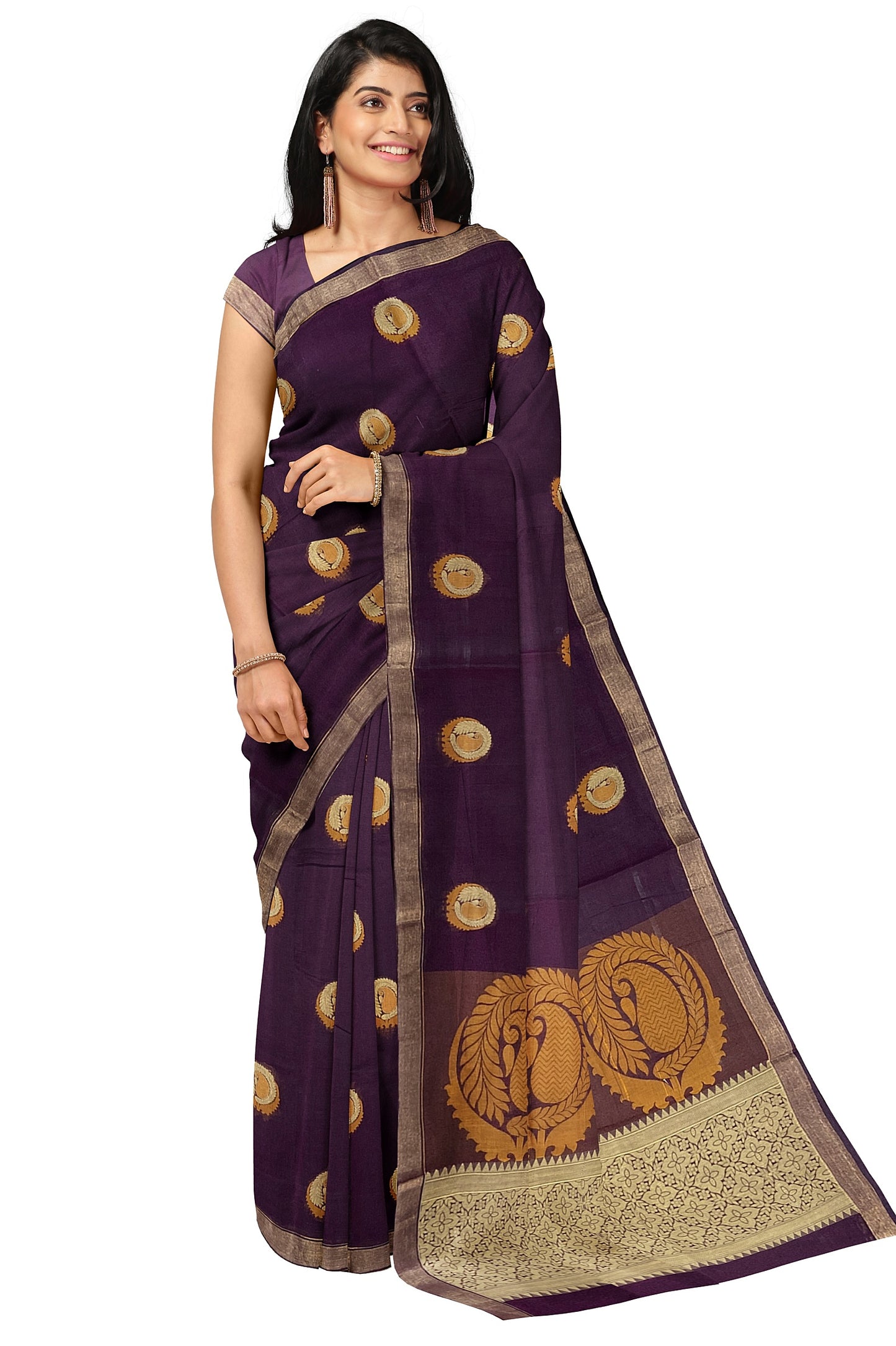 SENSAN Women’s Fancy Coimbatore Cotton Saree with Blouse Piece [SKU:5004]