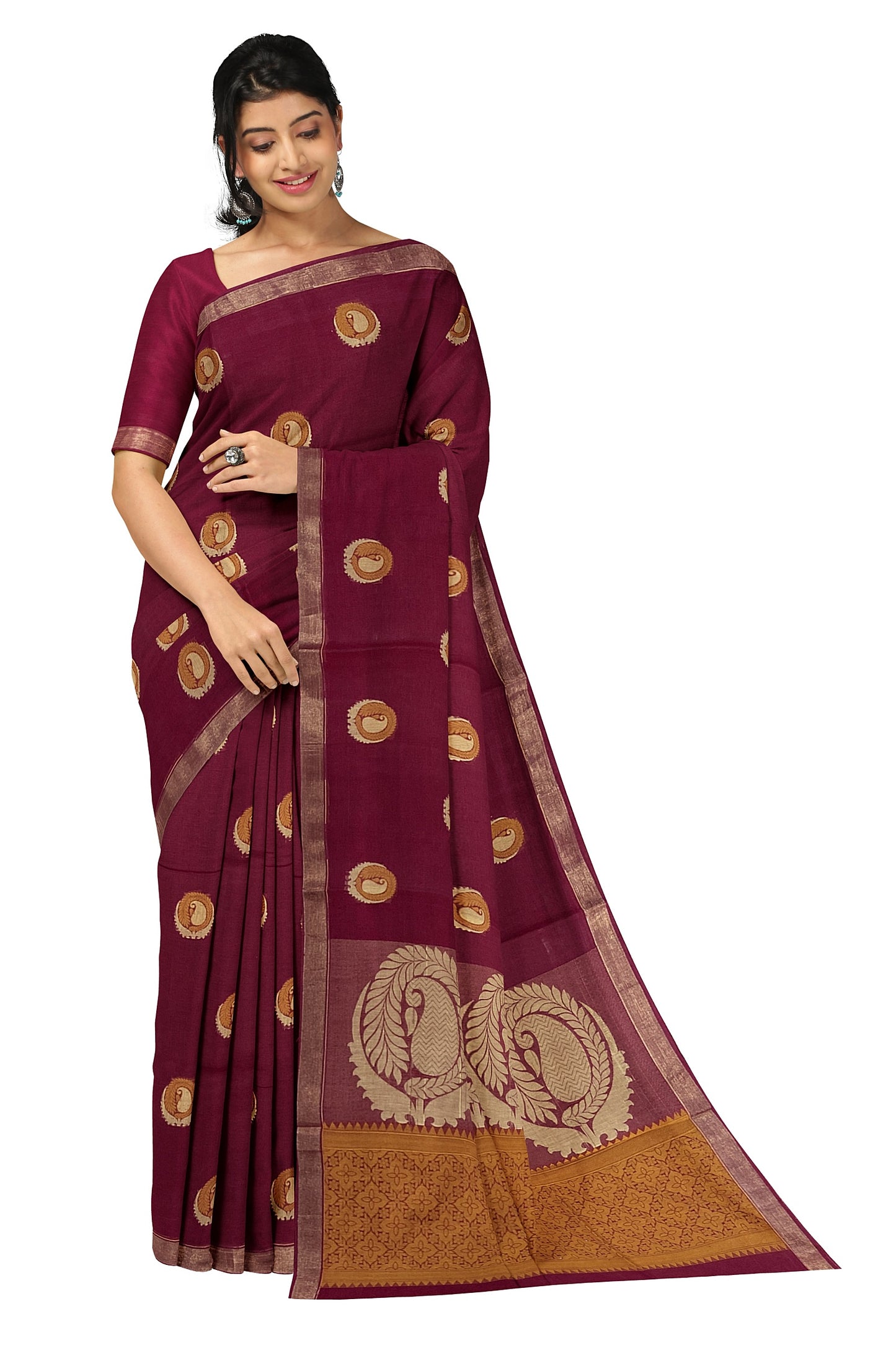 SENSAN Women’s Fancy Coimbatore Cotton Saree with Blouse Piece [SKU:5004]