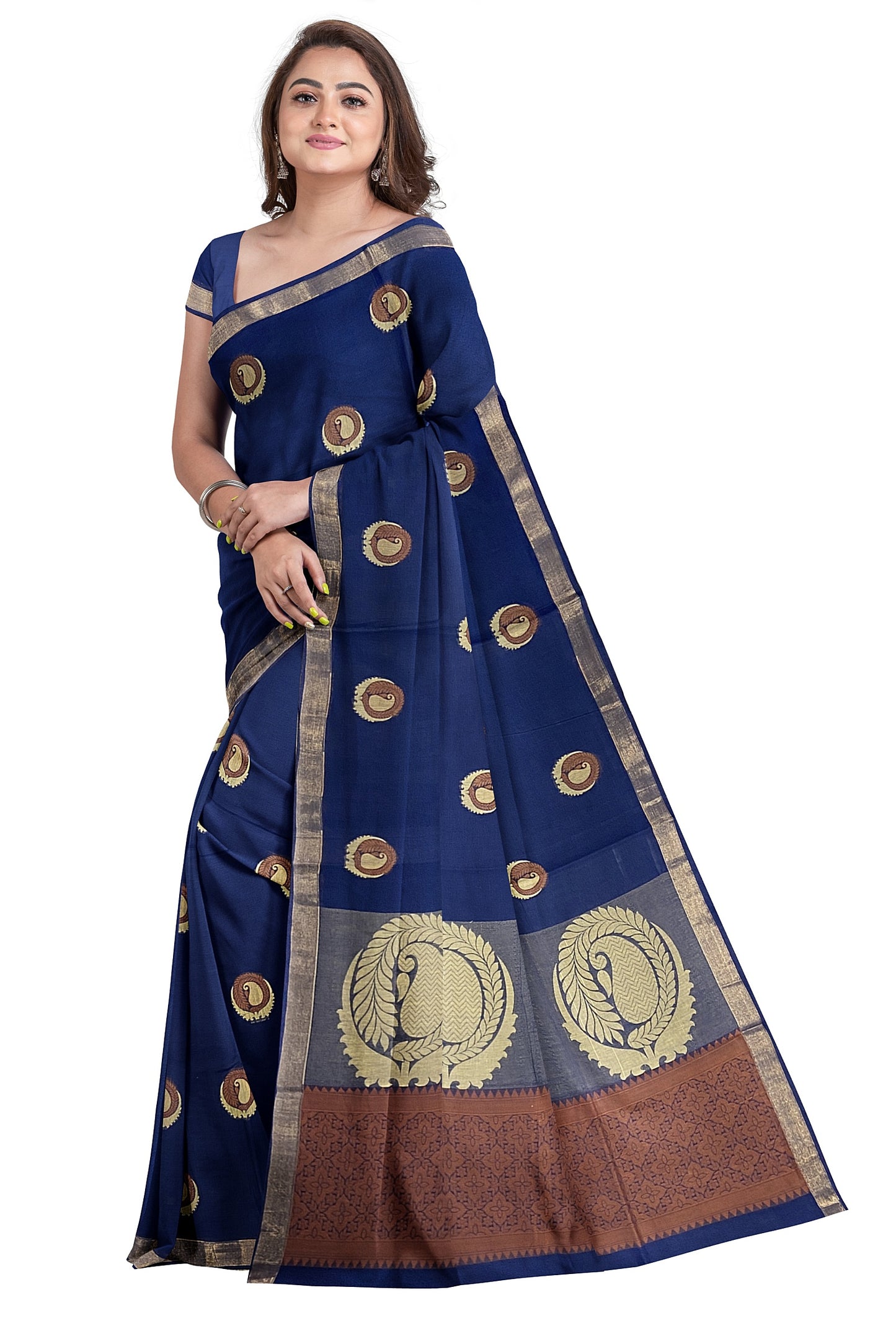 SENSAN Women’s Fancy Coimbatore Cotton Saree with Blouse Piece [SKU:5004]