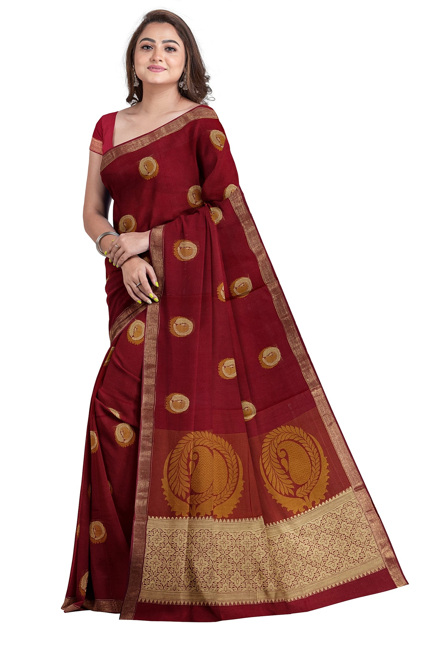 SENSAN Women’s Fancy Coimbatore Cotton Saree with Blouse Piece [SKU:5004]