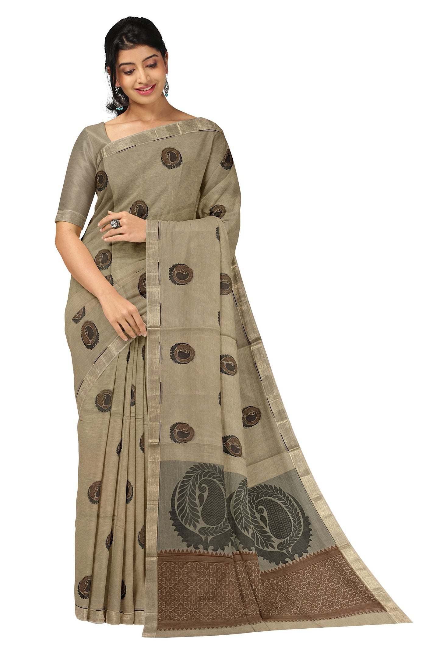 SENSAN Women’s Fancy Coimbatore Cotton Saree with Blouse Piece [SKU:5004]