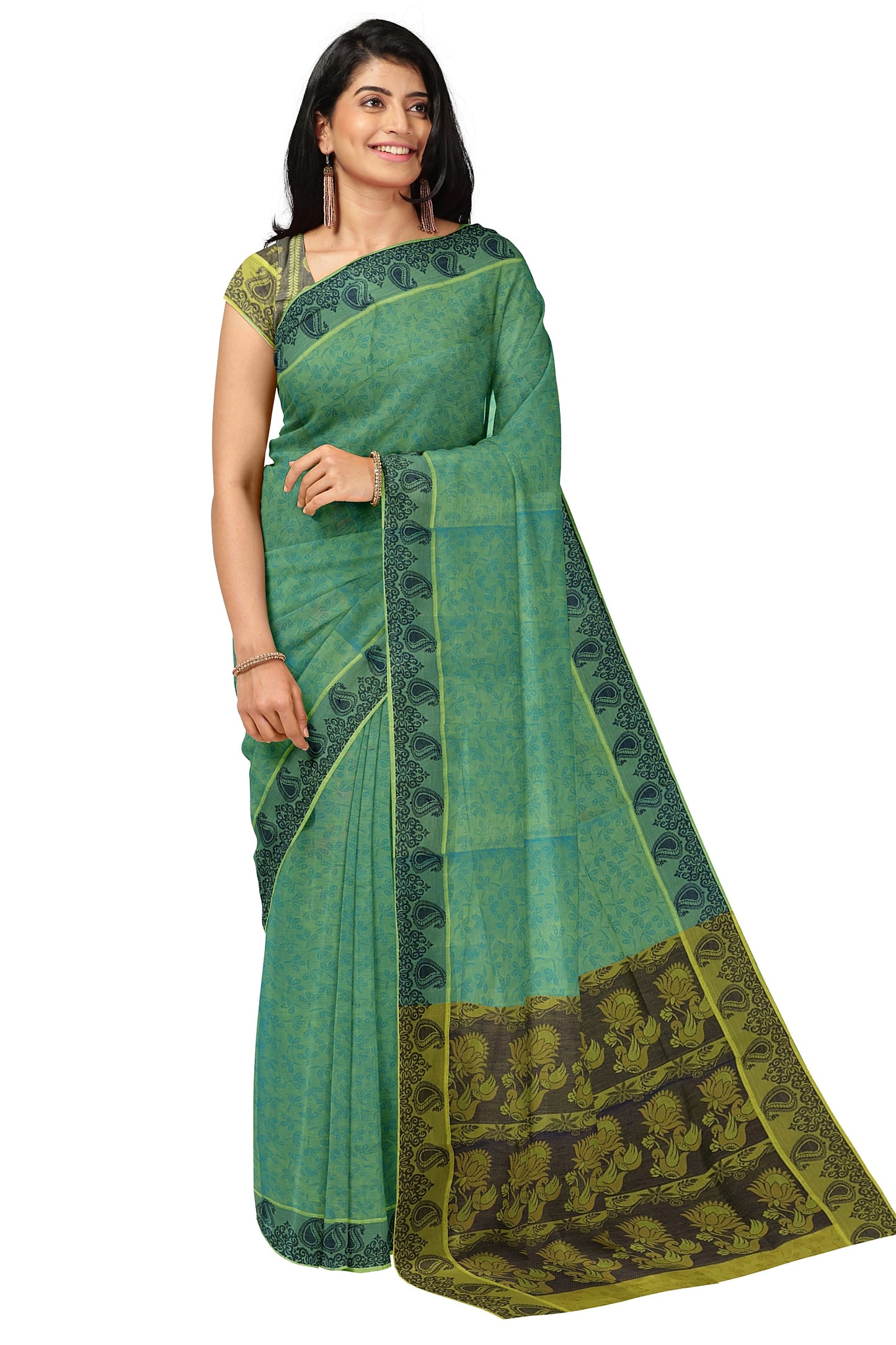 SENSAN Women’s Fancy Coimbatore Cotton Saree with Blouse Piece [SKU:5018]