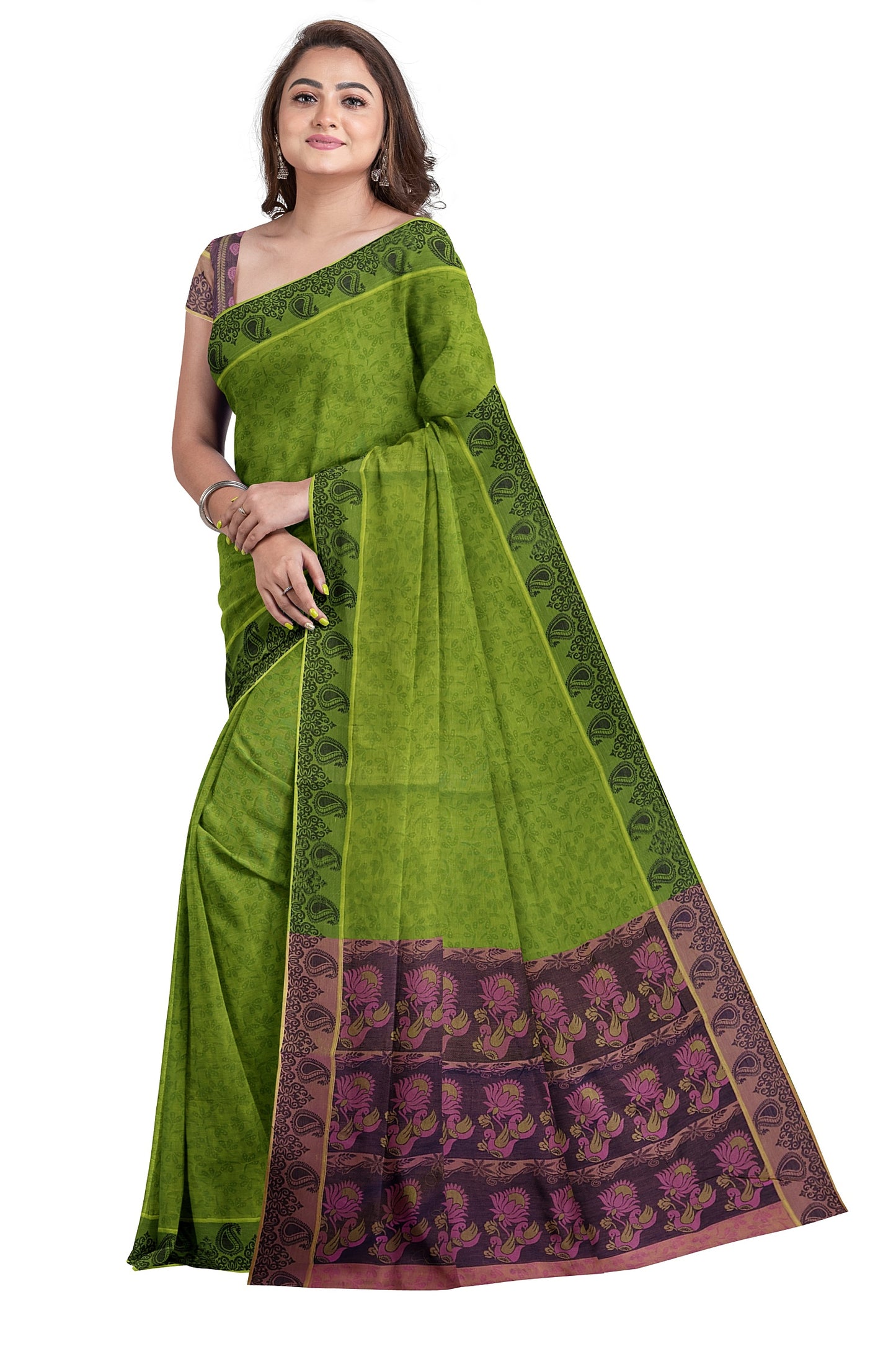 SENSAN Women’s Fancy Coimbatore Cotton Saree with Blouse Piece [SKU:5018]