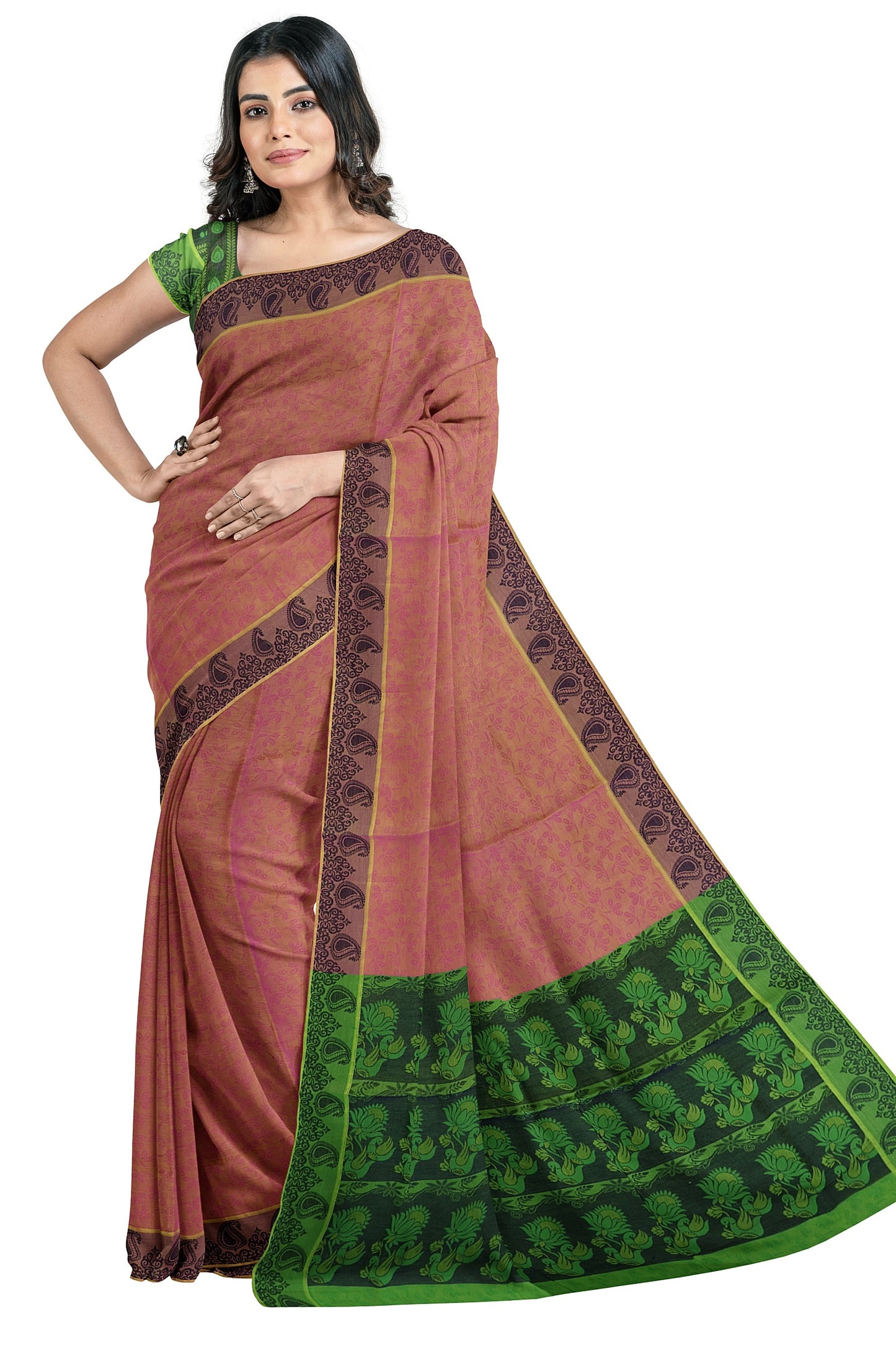 SENSAN Women’s Fancy Coimbatore Cotton Saree with Blouse Piece [SKU:5018]