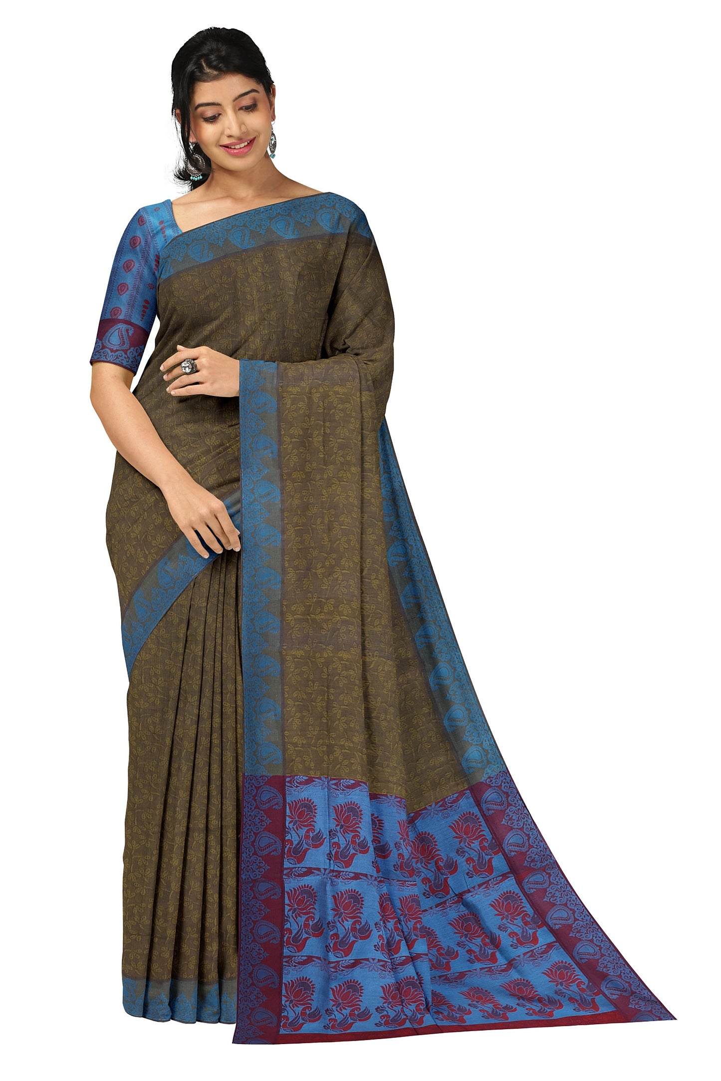 SENSAN Women’s Fancy Coimbatore Cotton Saree with Blouse Piece [SKU:5018]