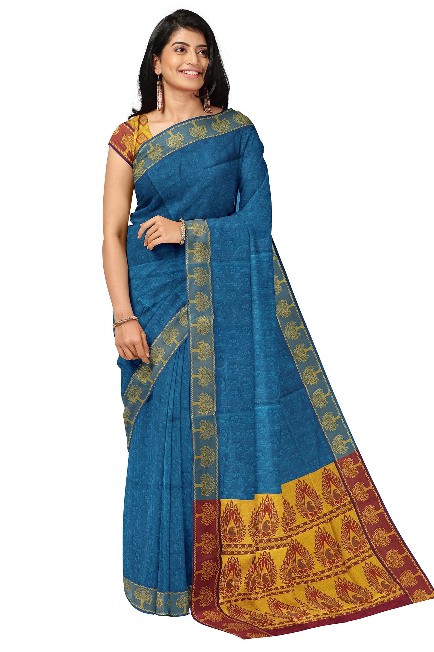 SENSAN Women’s Fancy Coimbatore Cotton Saree with Blouse Piece [SKU:5019]