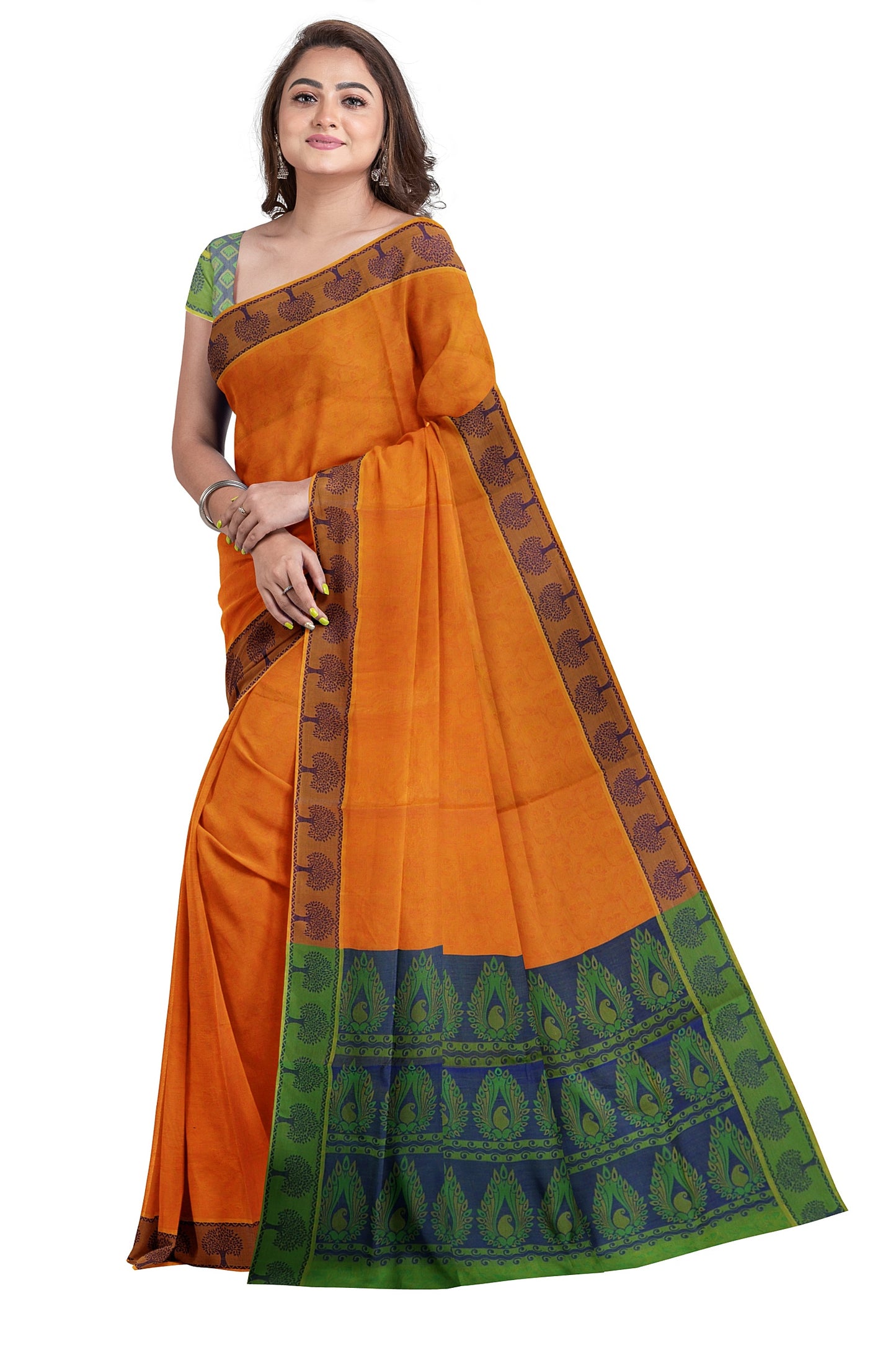 SENSAN Women’s Fancy Coimbatore Cotton Saree with Blouse Piece [SKU:5019]