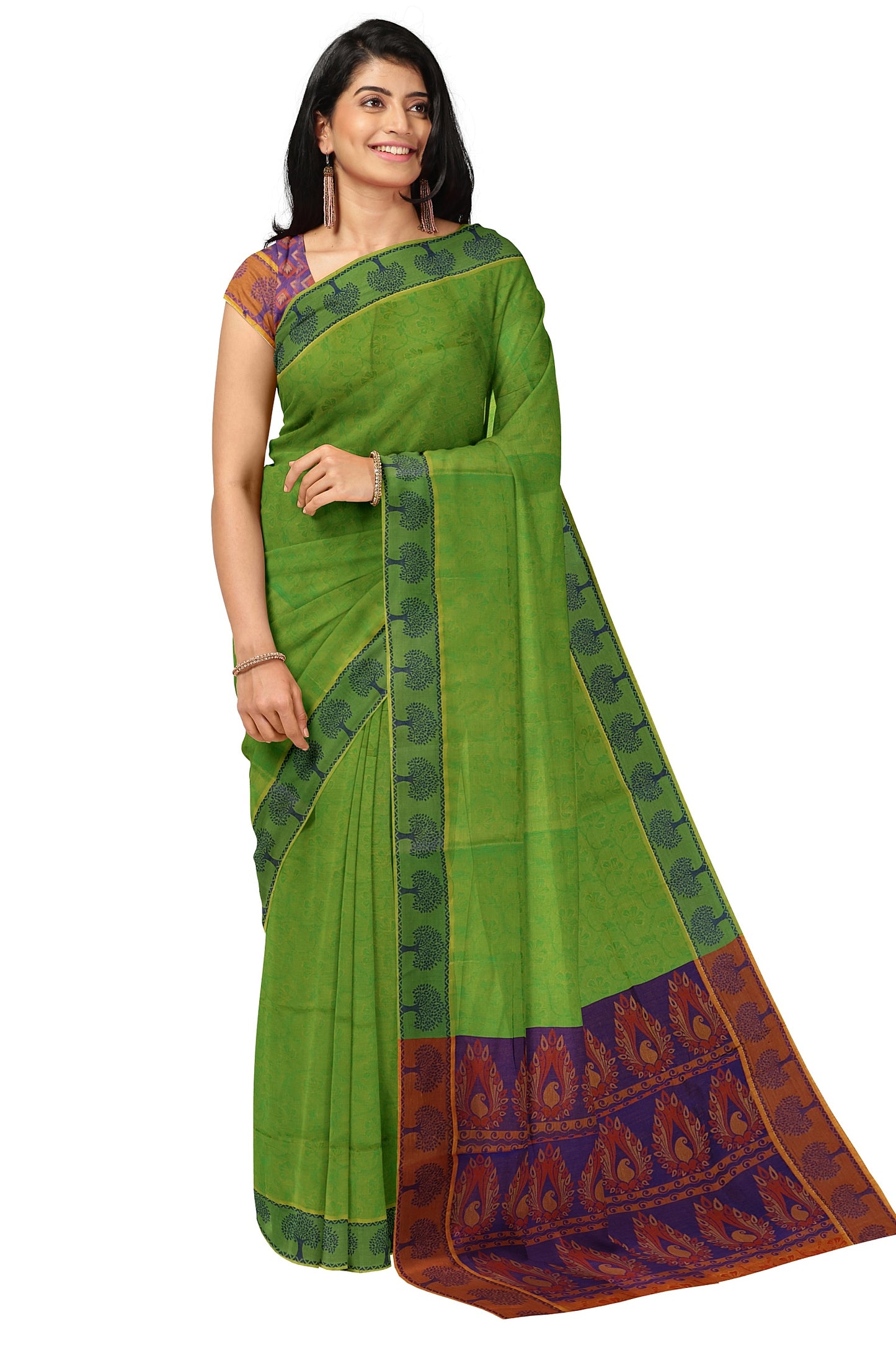 SENSAN Women’s Fancy Coimbatore Cotton Saree with Blouse Piece [SKU:5019]