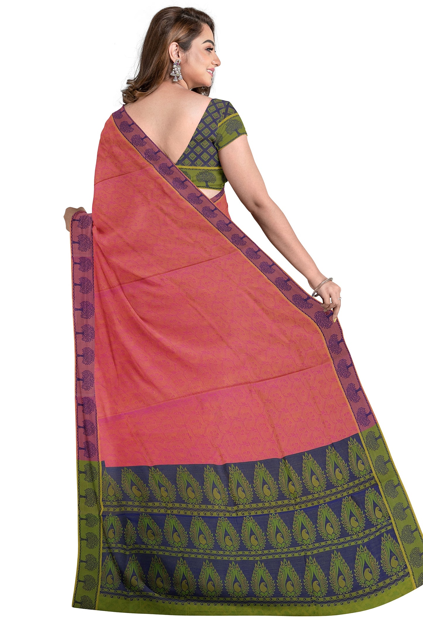 SENSAN Women’s Fancy Coimbatore Cotton Saree with Blouse Piece [SKU:5019]