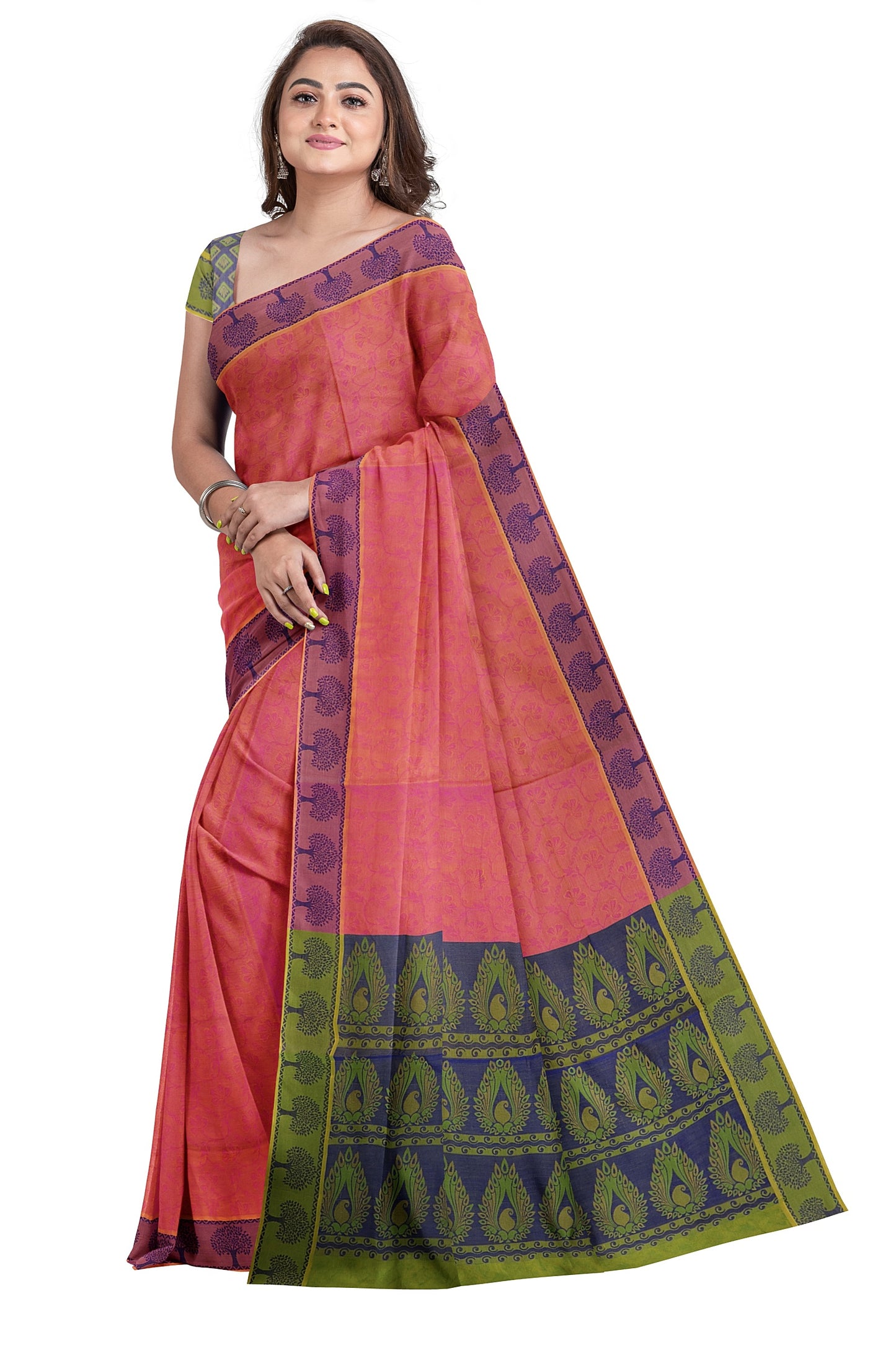 SENSAN Women’s Fancy Coimbatore Cotton Saree with Blouse Piece [SKU:5019]