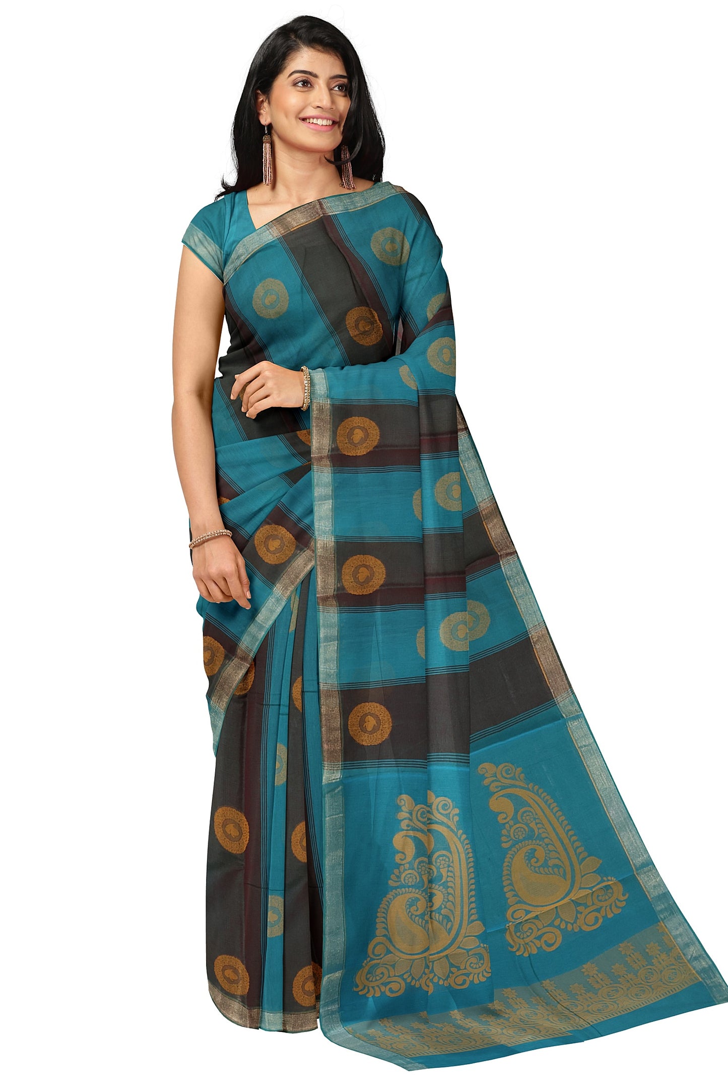 SENSAN Women’s Fancy Coimbatore Cotton Saree with Blouse Piece [SKU:5104]