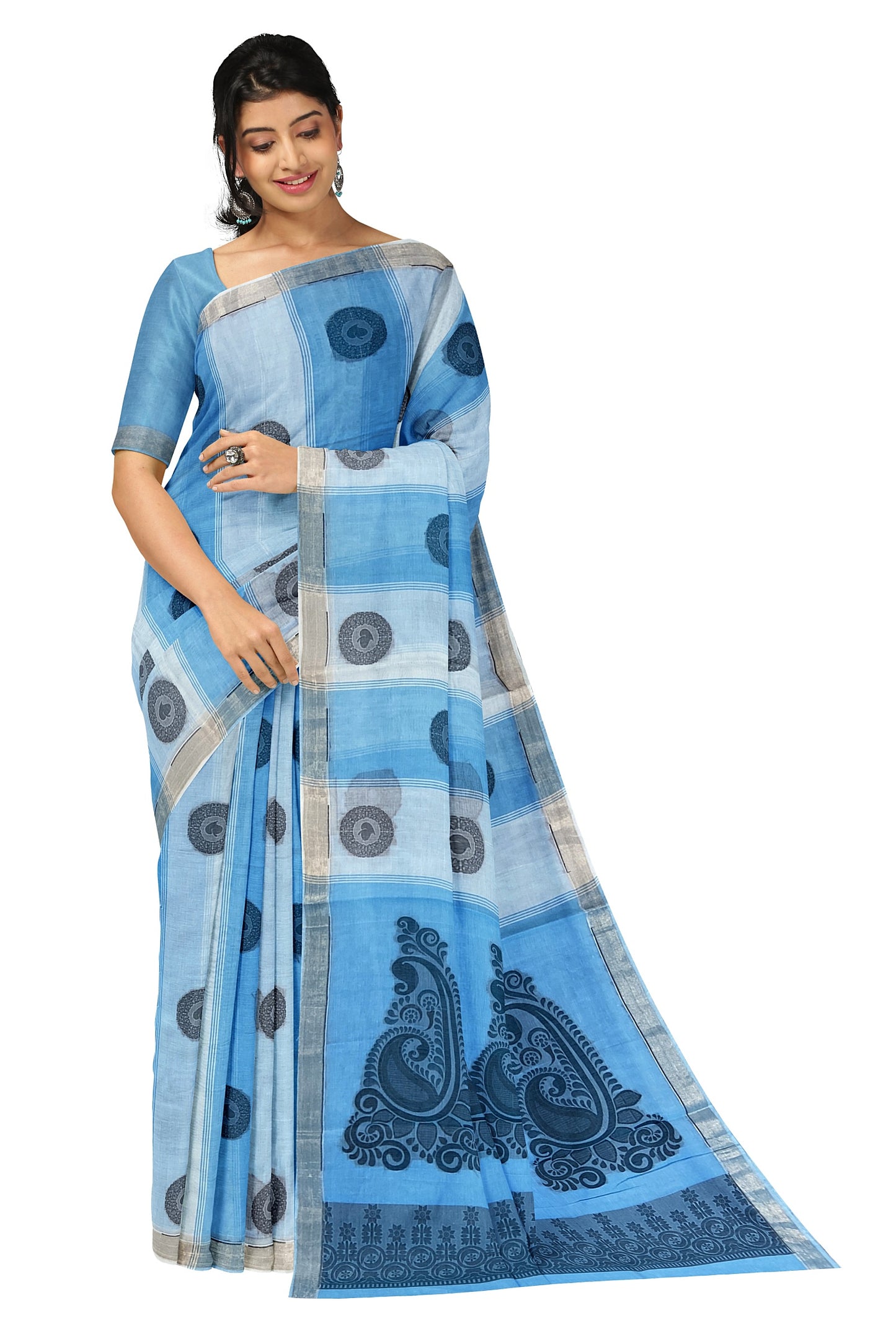 SENSAN Women’s Fancy Coimbatore Cotton Saree with Blouse Piece [SKU:5104]
