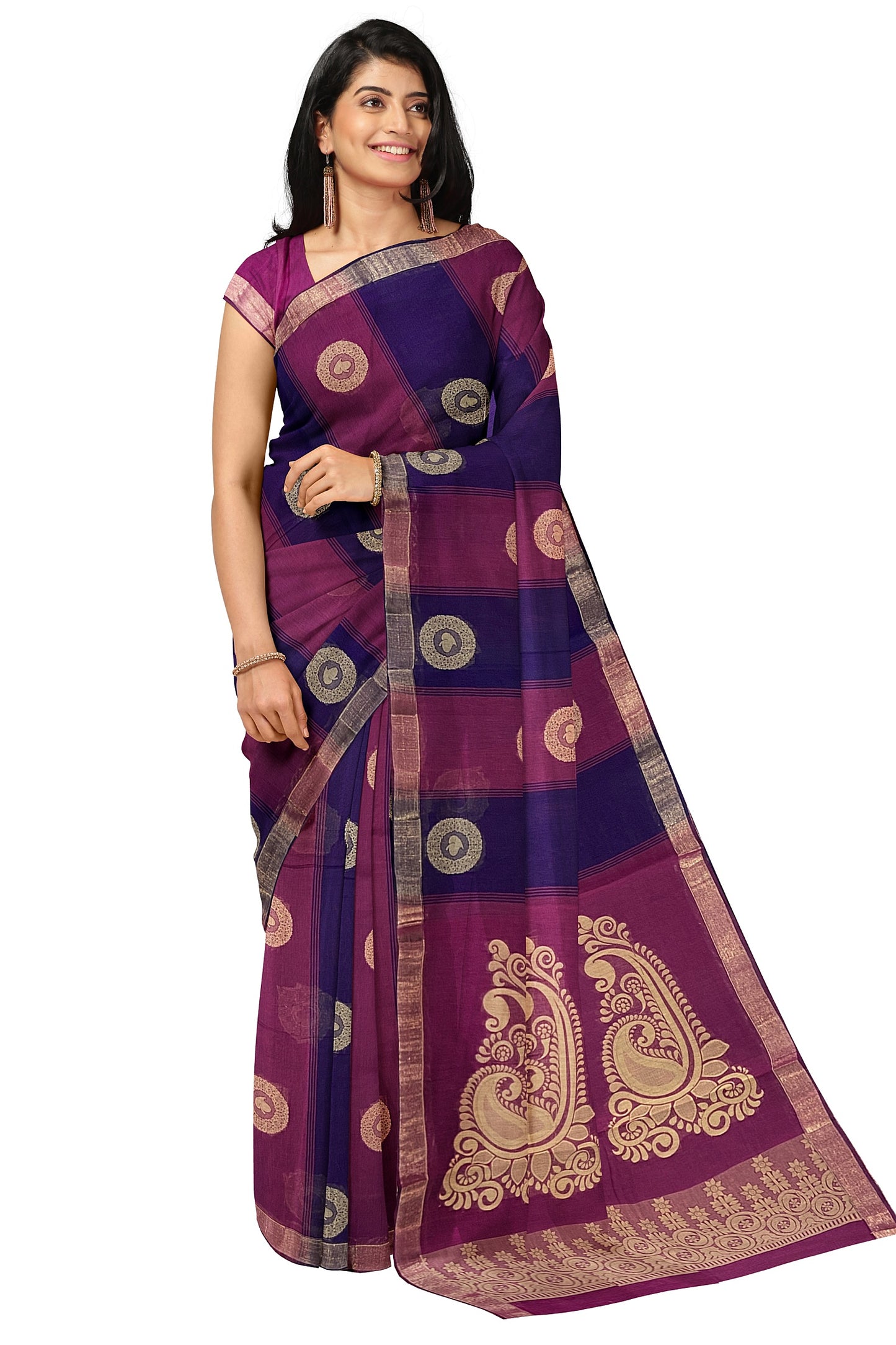 SENSAN Women’s Fancy Coimbatore Cotton Saree with Blouse Piece [SKU:5104]