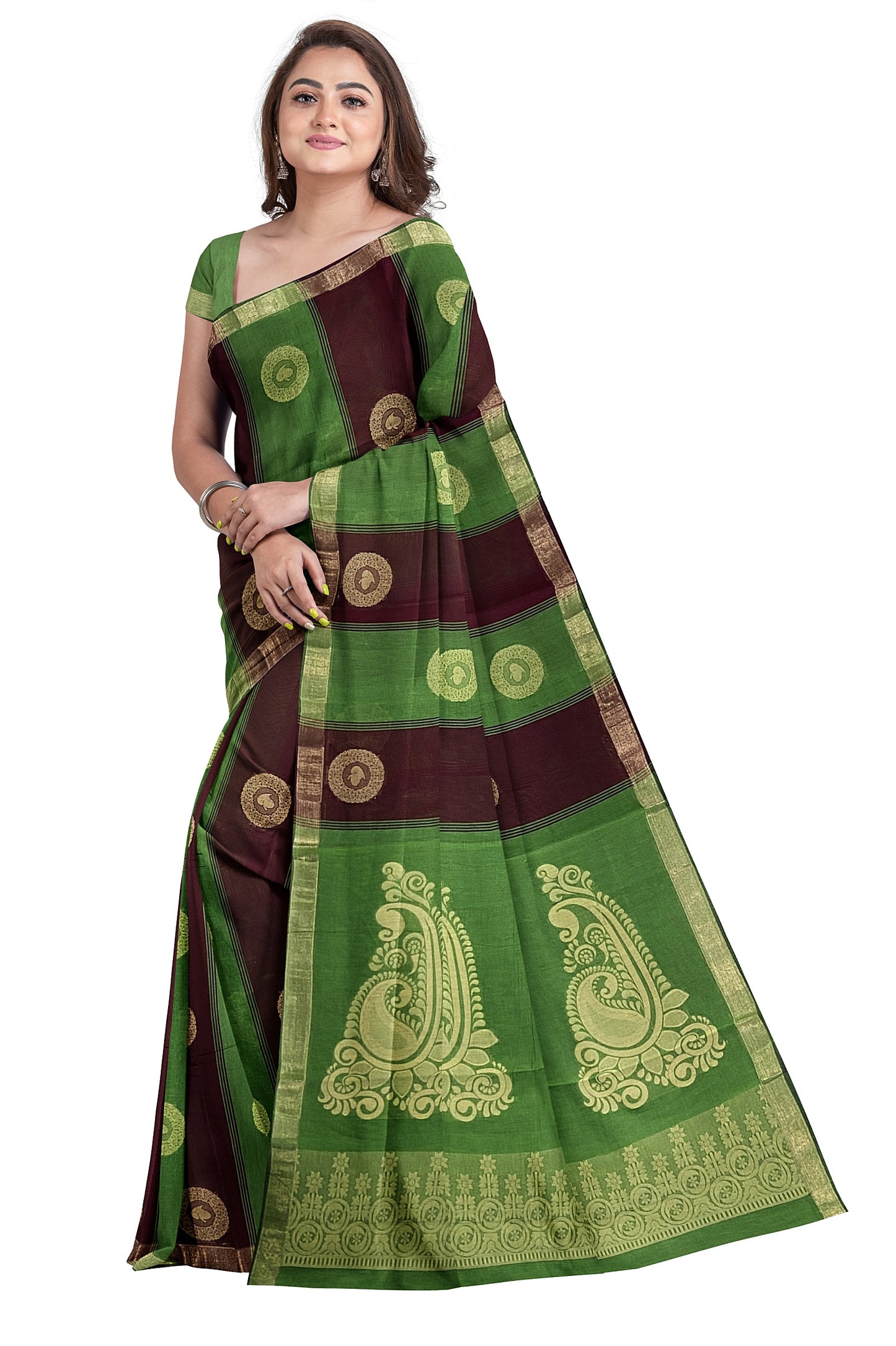 SENSAN Women’s Fancy Coimbatore Cotton Saree with Blouse Piece [SKU:5104]