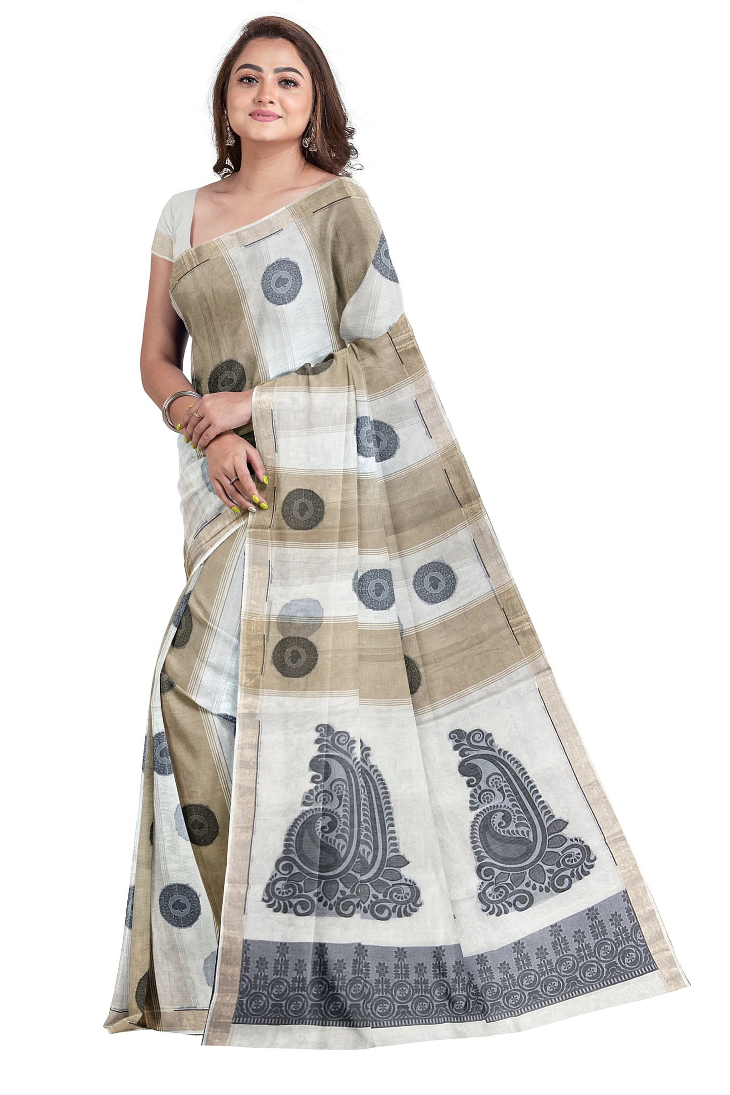 SENSAN Women’s Fancy Coimbatore Cotton Saree with Blouse Piece [SKU:5104]