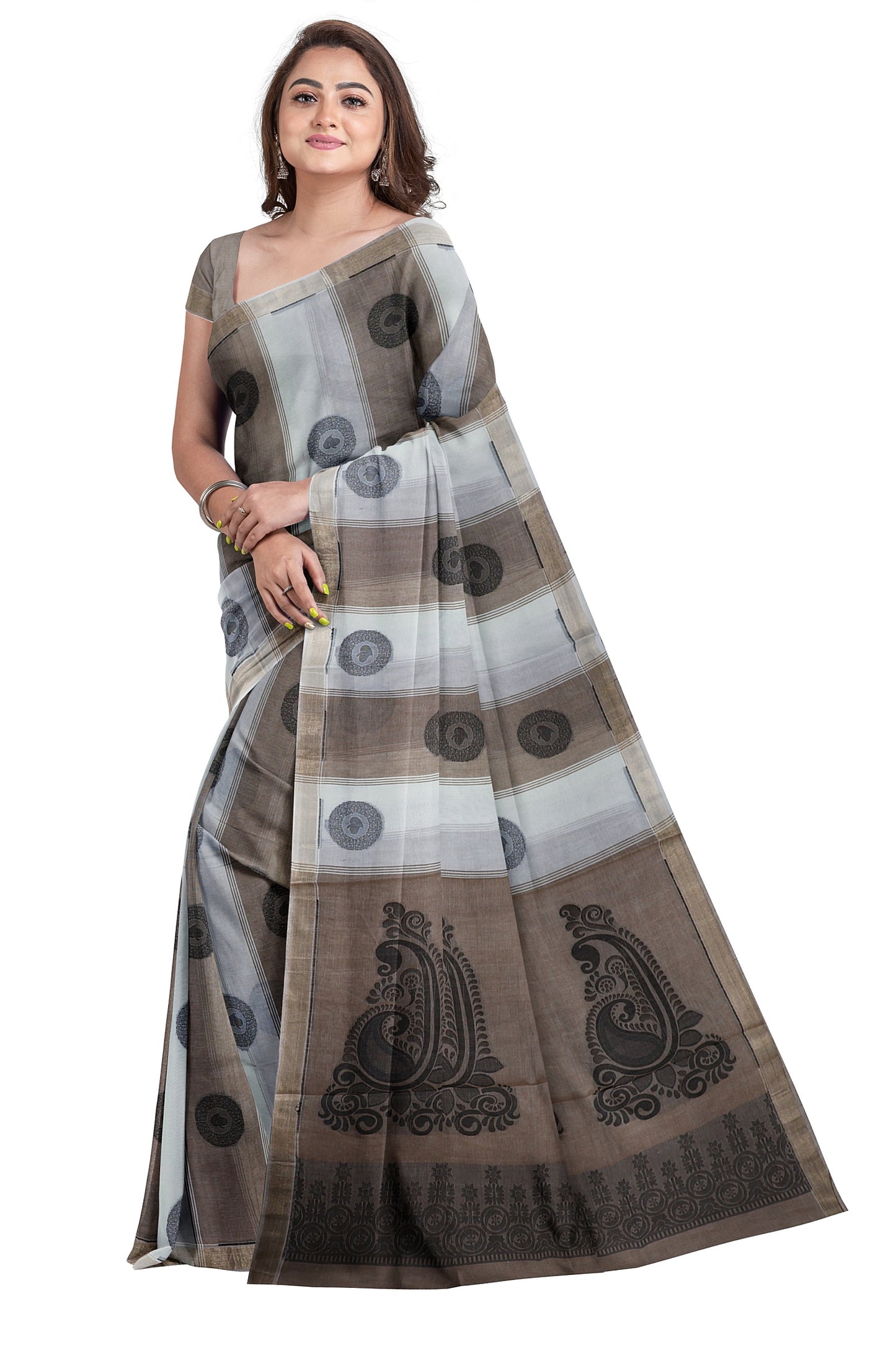 SENSAN Women’s Fancy Coimbatore Cotton Saree with Blouse Piece [SKU:5104]