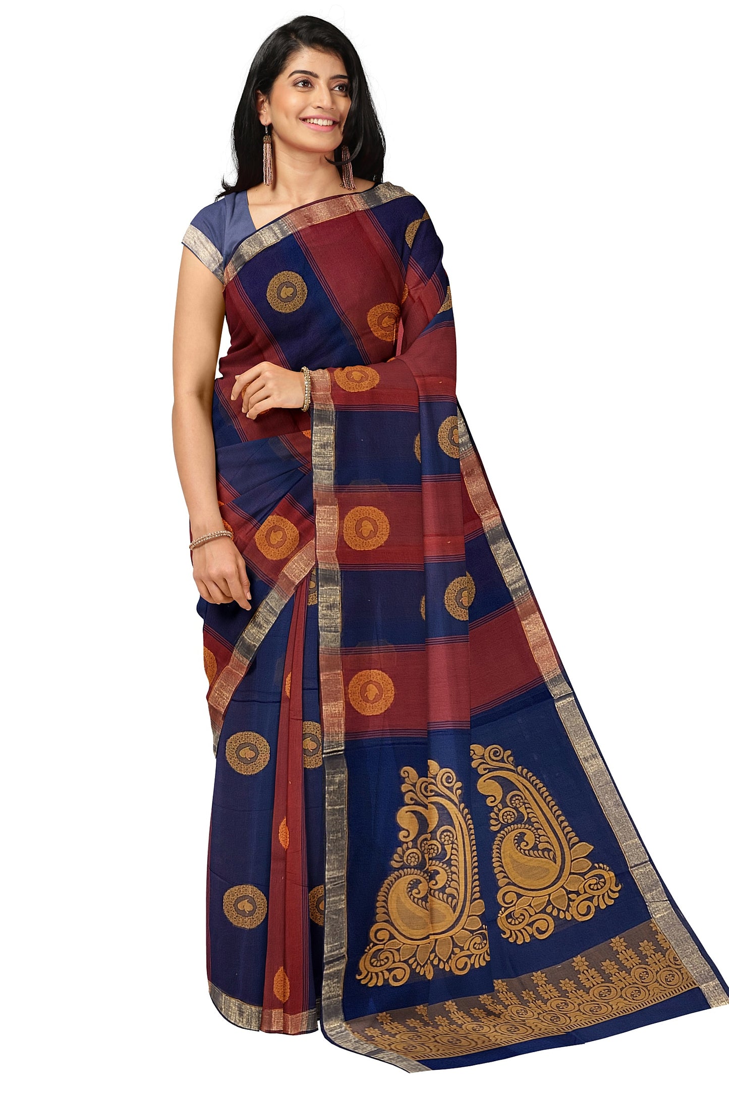 SENSAN Women’s Fancy Coimbatore Cotton Saree with Blouse Piece [SKU:5104]
