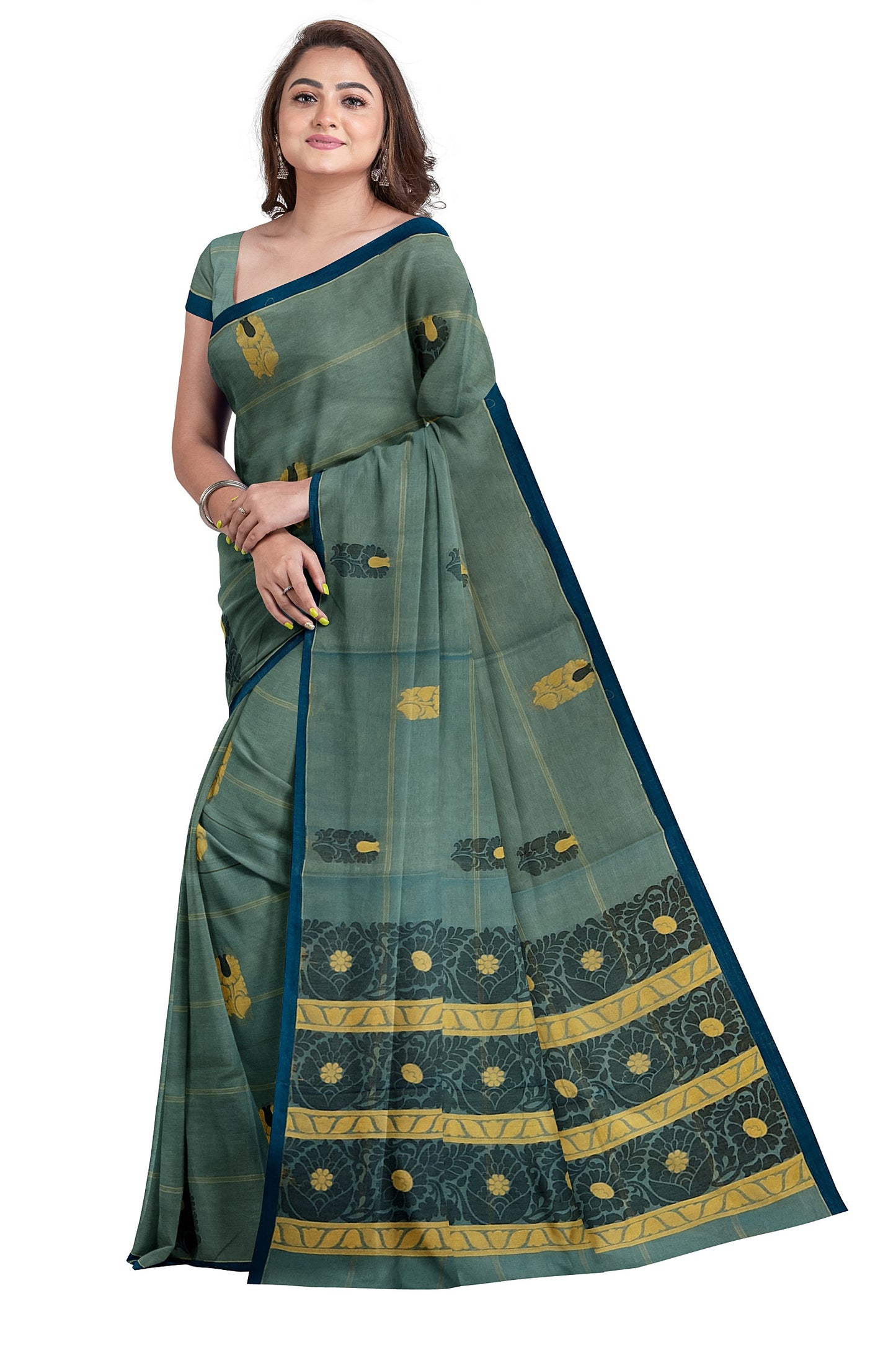 SENSAN Women’s Fancy Coimbatore Cotton Saree with Blouse Piece [SKU:5106]