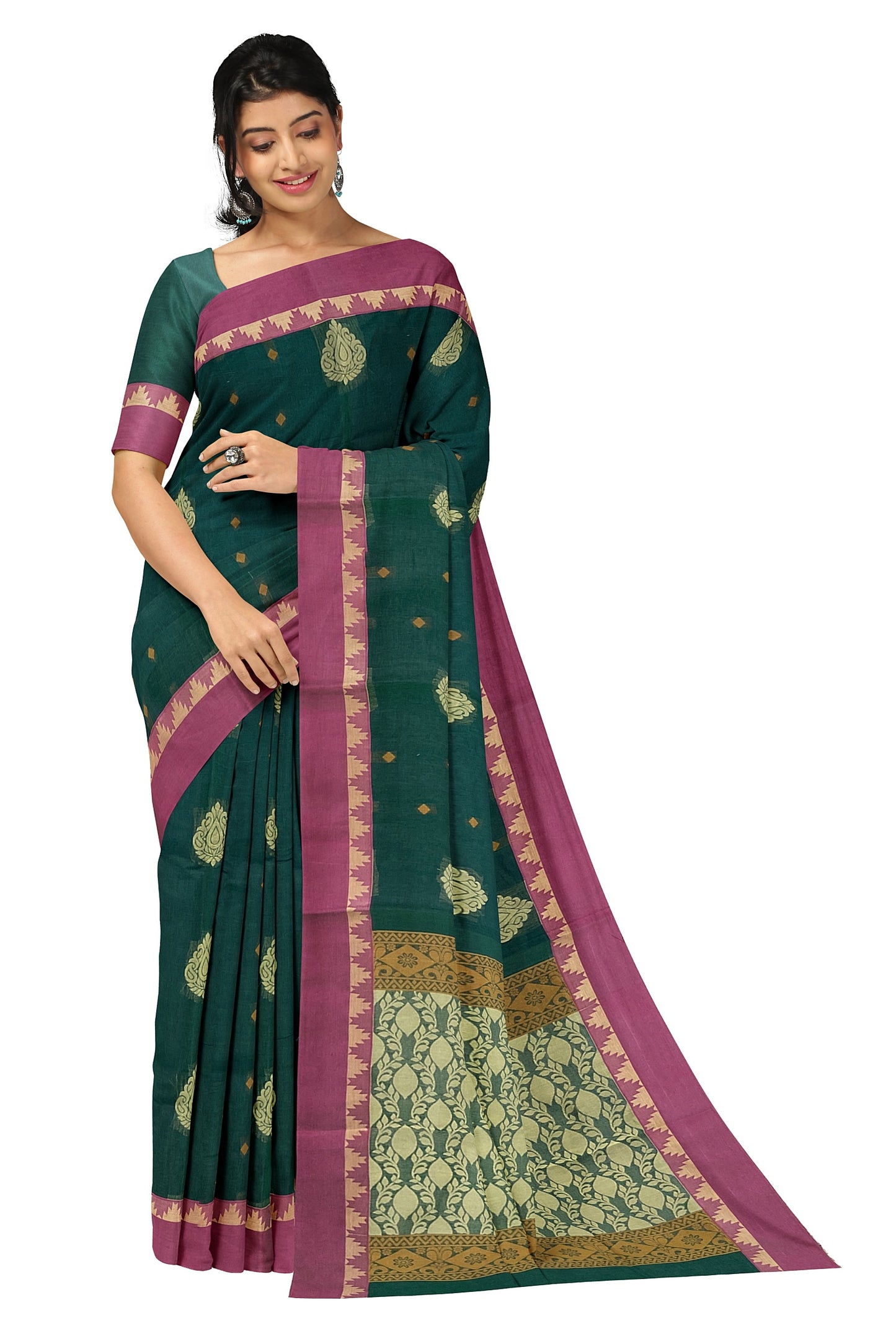 SENSAN Women’s Fancy Coimbatore Cotton Saree with Blouse Piece [SKU:5107]
