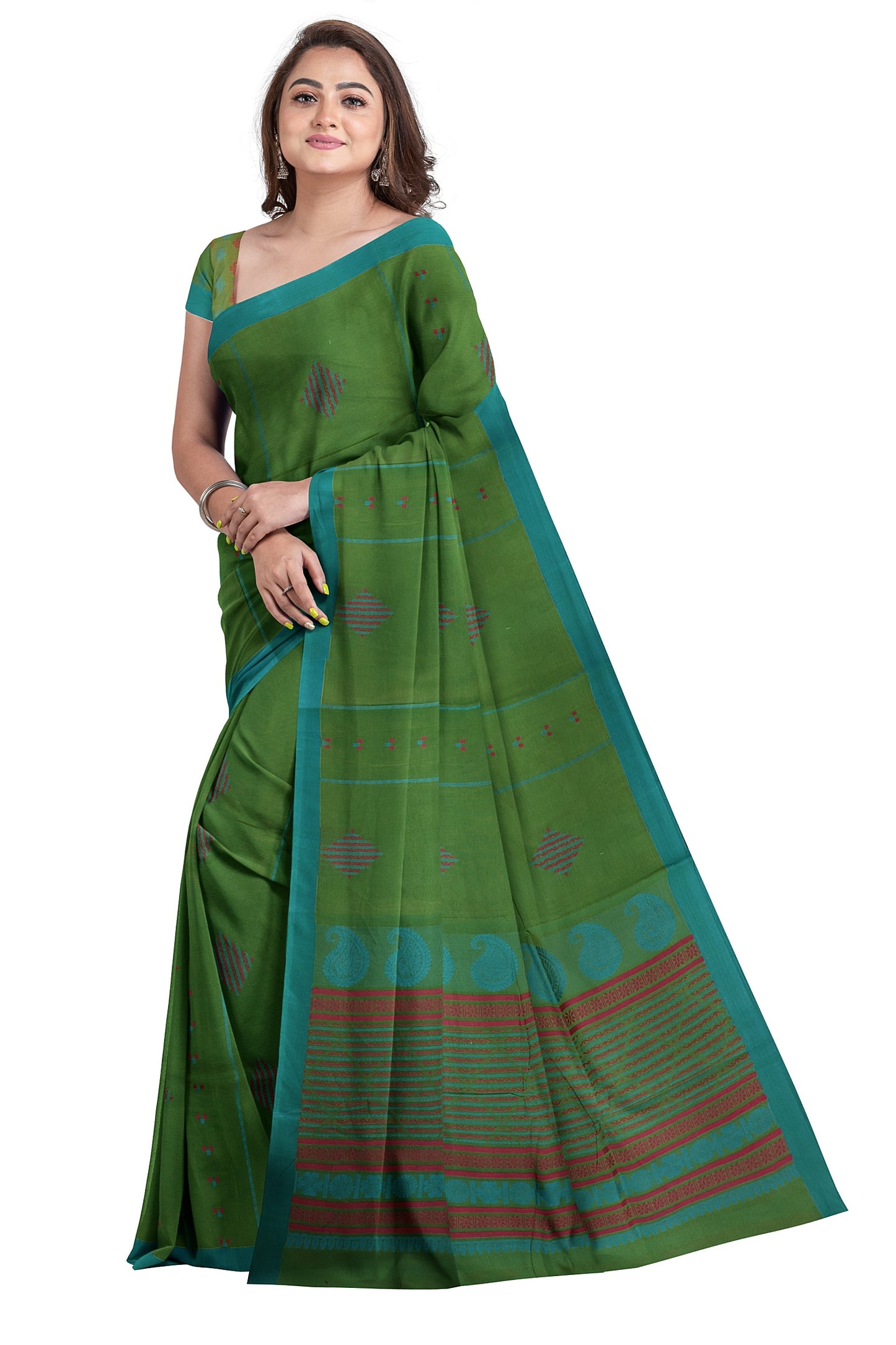 SENSAN Women’s Fancy Coimbatore Cotton Saree with Blouse Piece [SKU:5110]