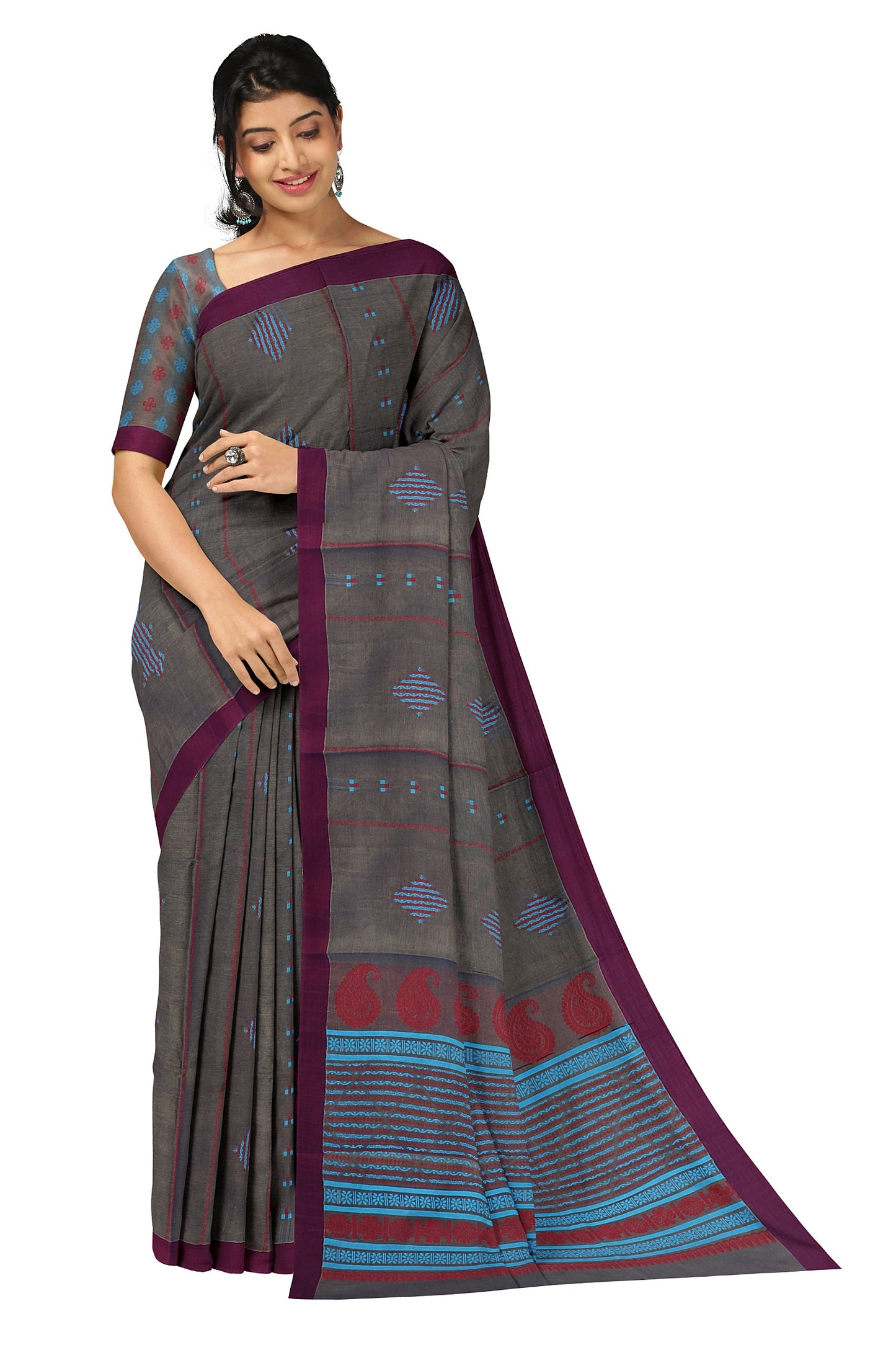 SENSAN Women’s Fancy Coimbatore Cotton Saree with Blouse Piece [SKU:5110]