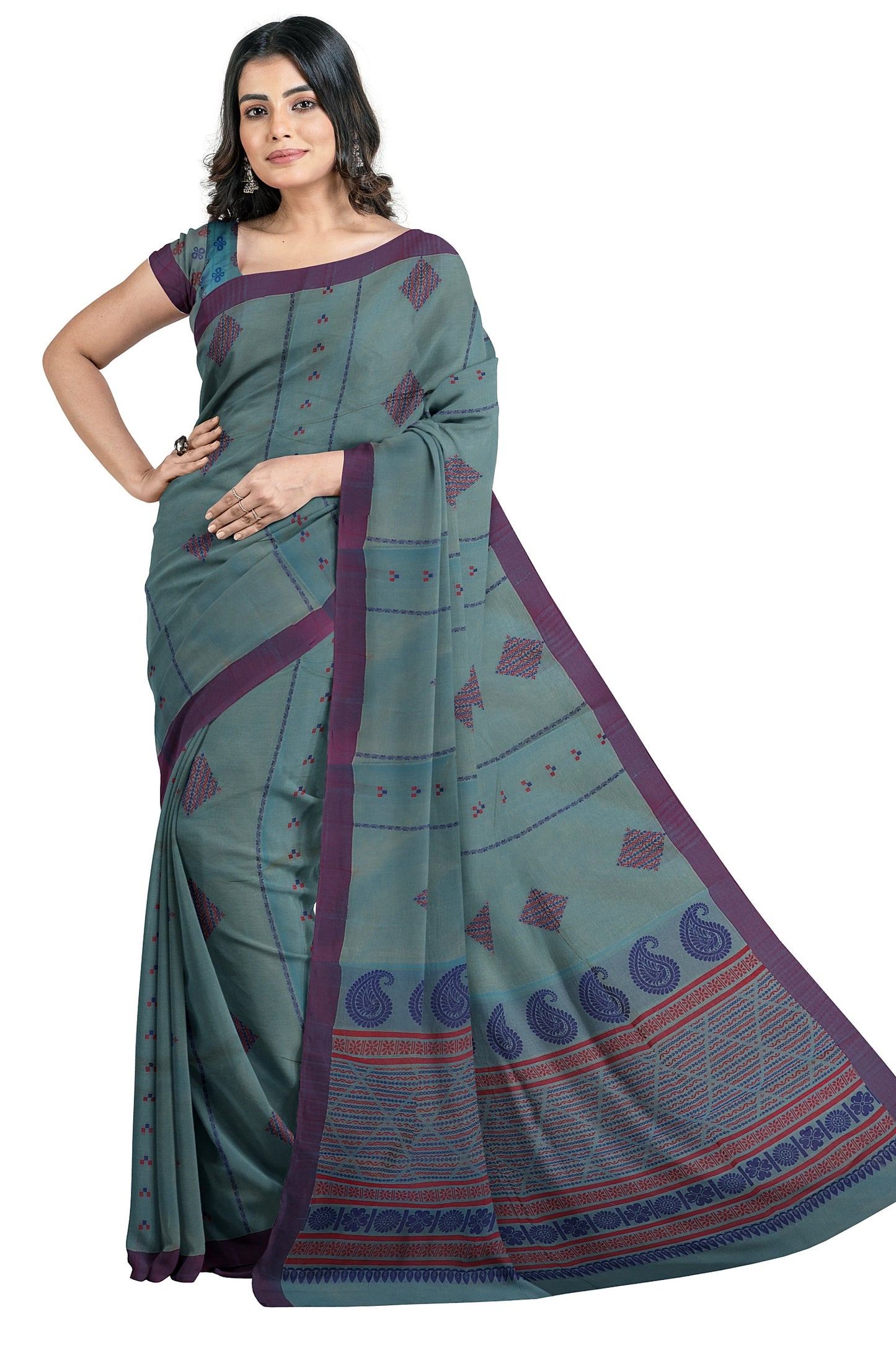 SENSAN Women’s Fancy Coimbatore Cotton Saree with Blouse Piece [SKU:5110]