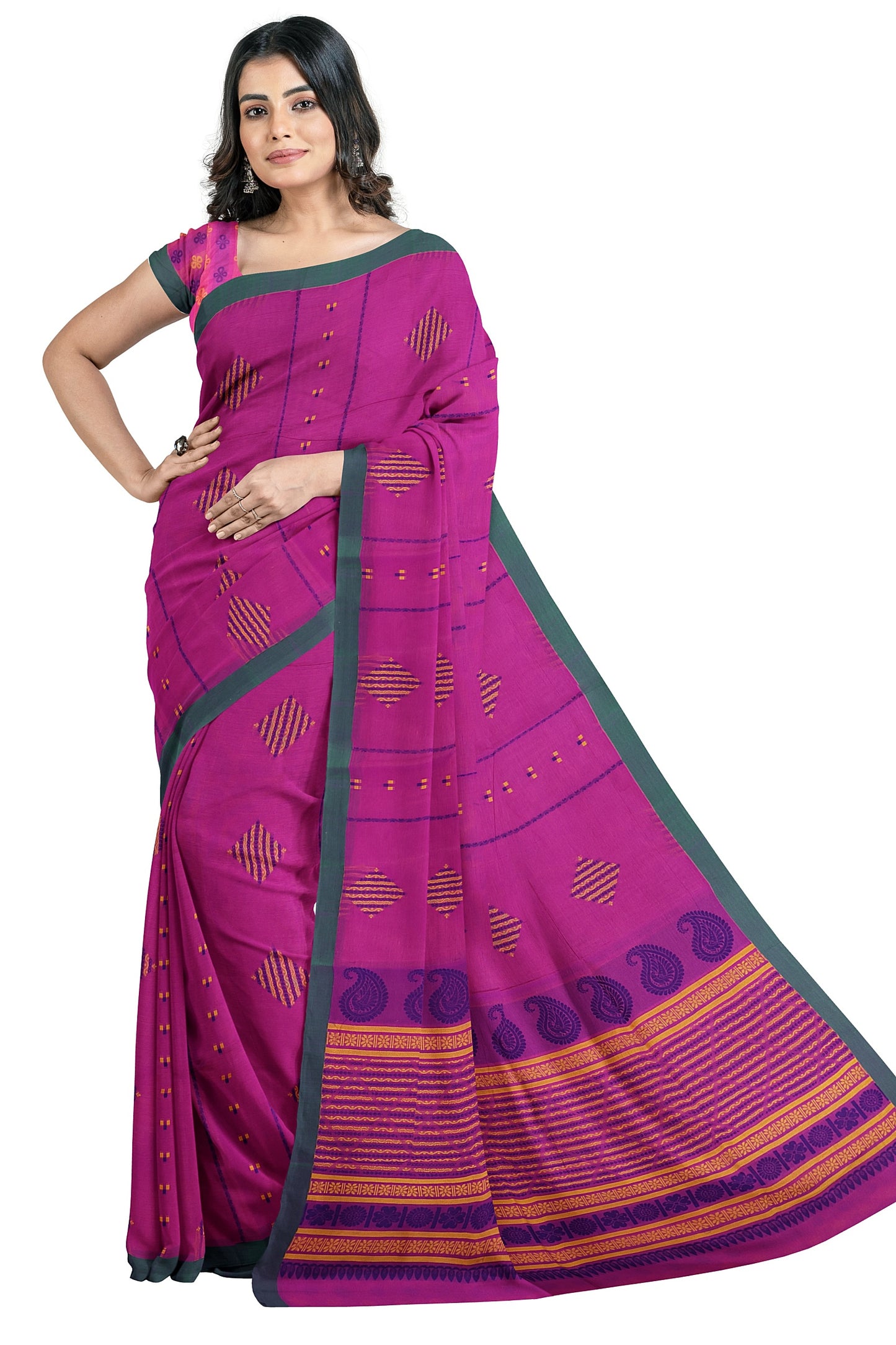 SENSAN Women’s Fancy Coimbatore Cotton Saree with Blouse Piece [SKU:5110]