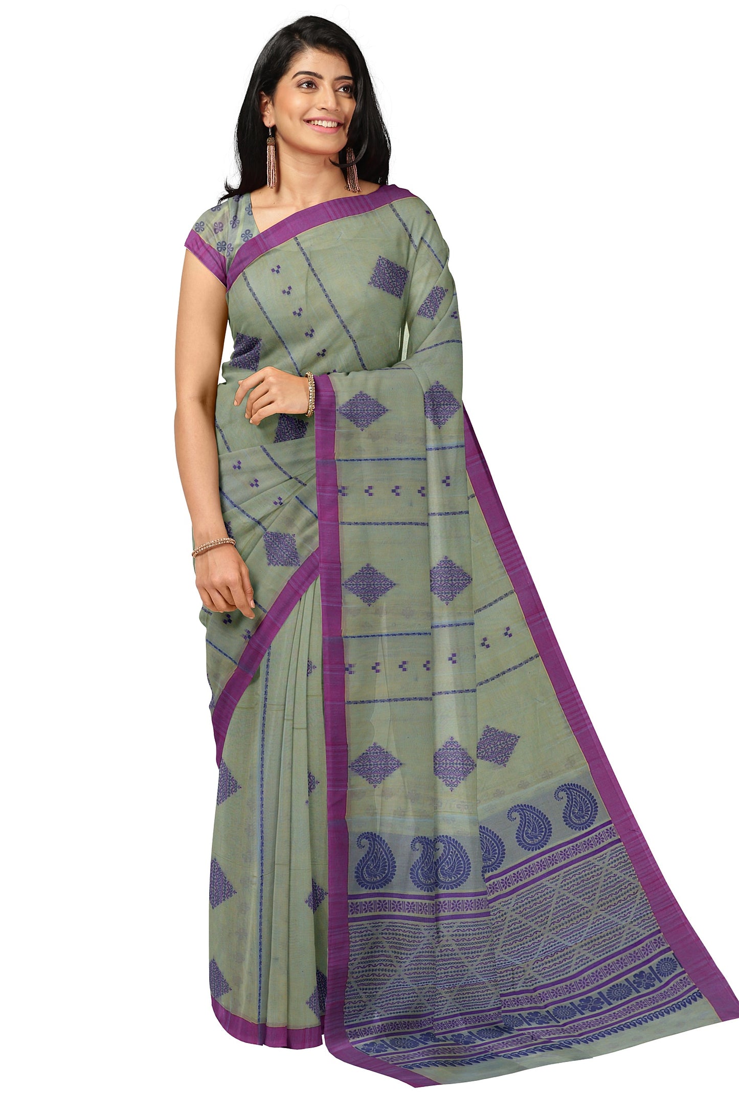 SENSAN Women’s Fancy Coimbatore Cotton Saree with Blouse Piece [SKU:5110]