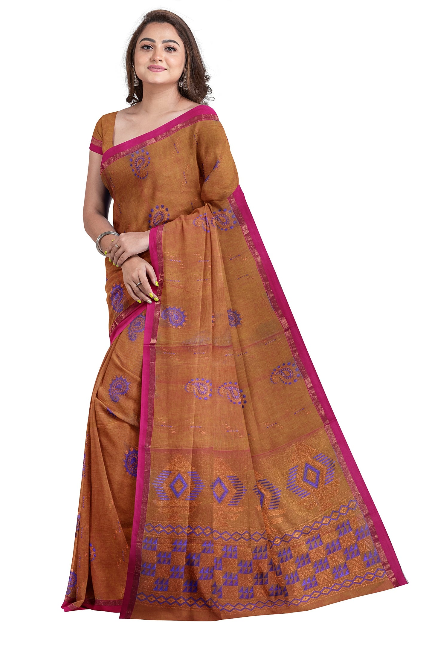 SENSAN Women’s Fancy Coimbatore Cotton Saree with Blouse Piece [SKU:5118]