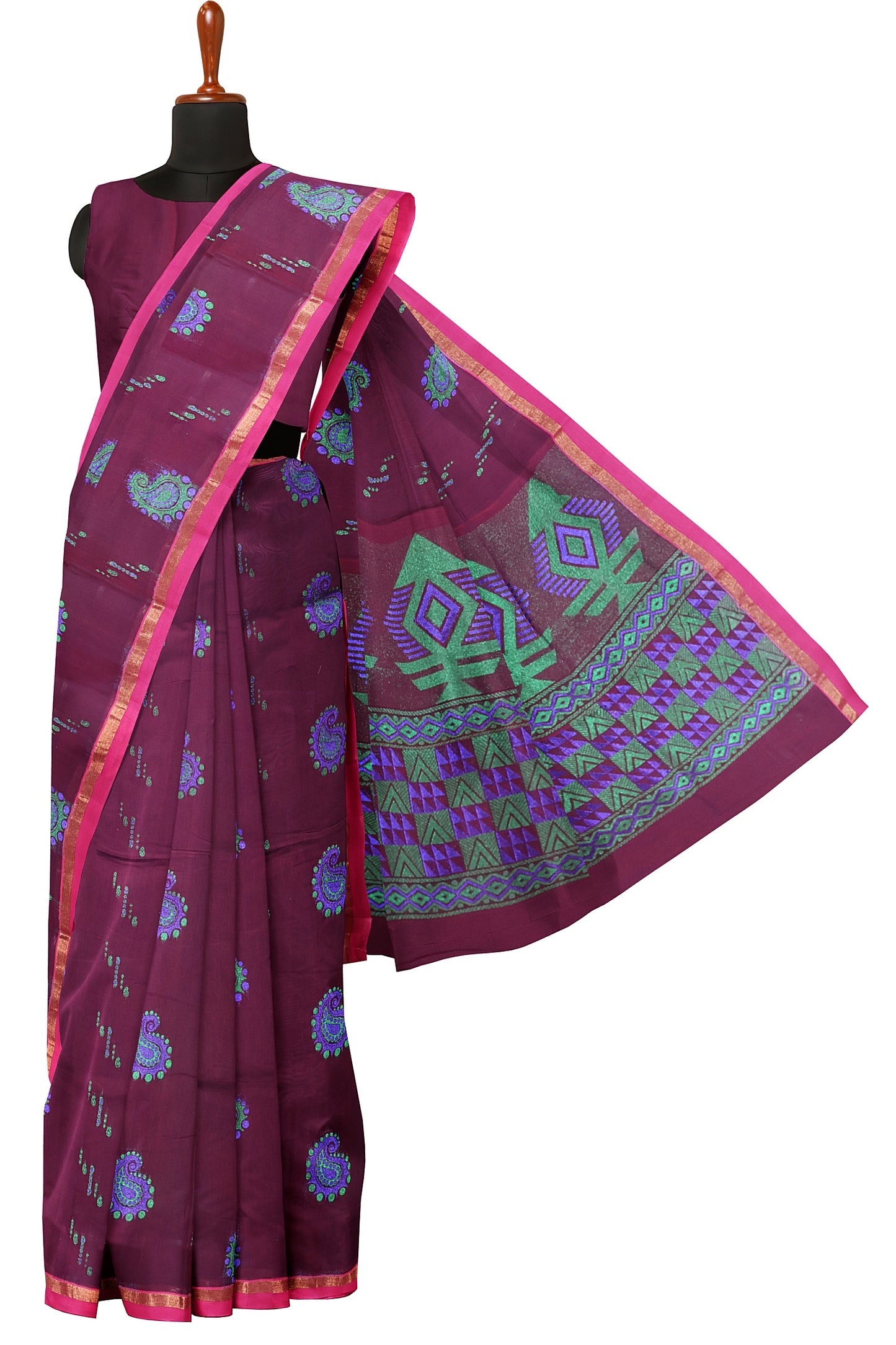SENSAN Women’s Fancy Coimbatore Cotton Saree with Blouse Piece [SKU:5118]