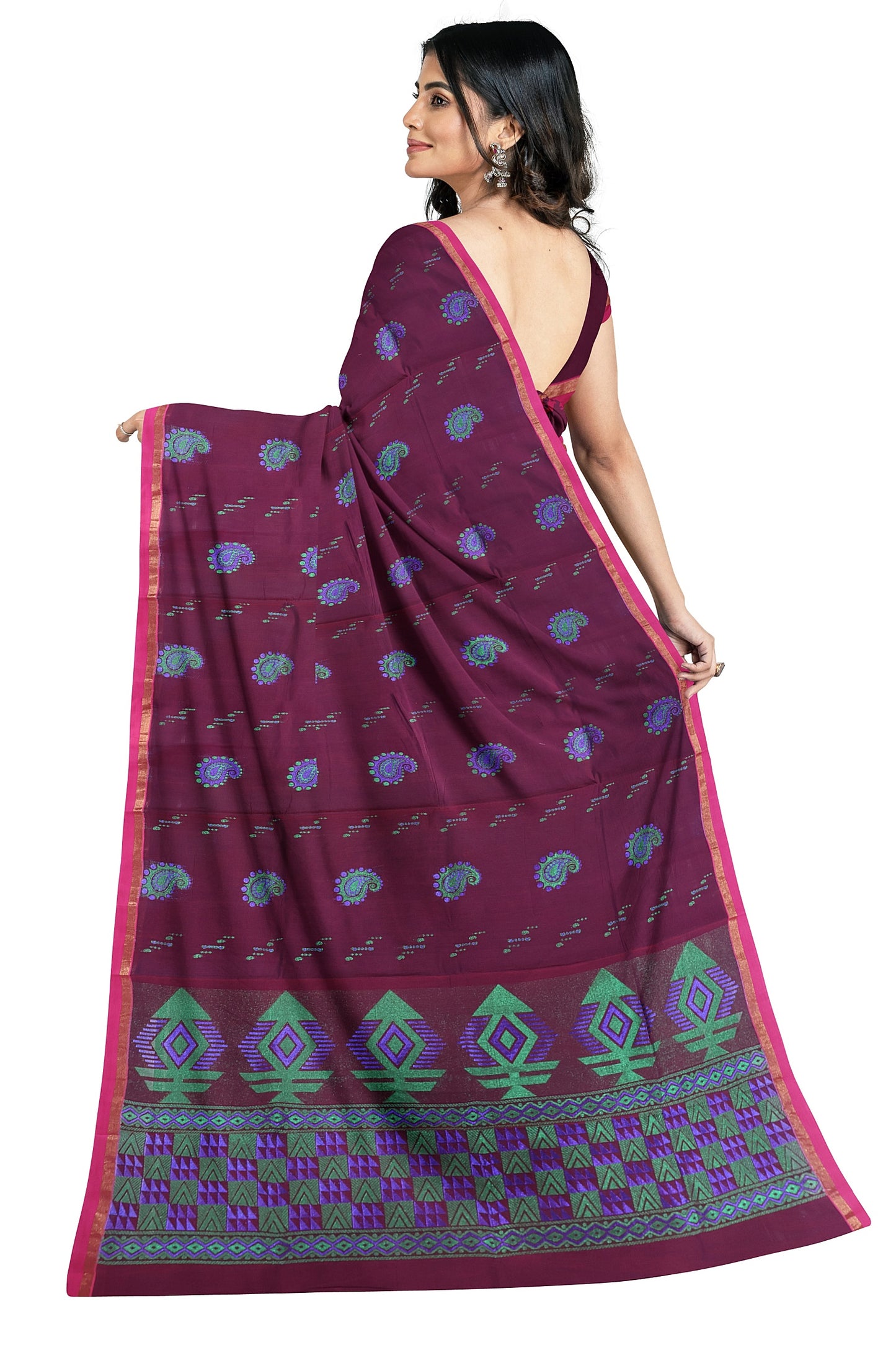 SENSAN Women’s Fancy Coimbatore Cotton Saree with Blouse Piece [SKU:5118]