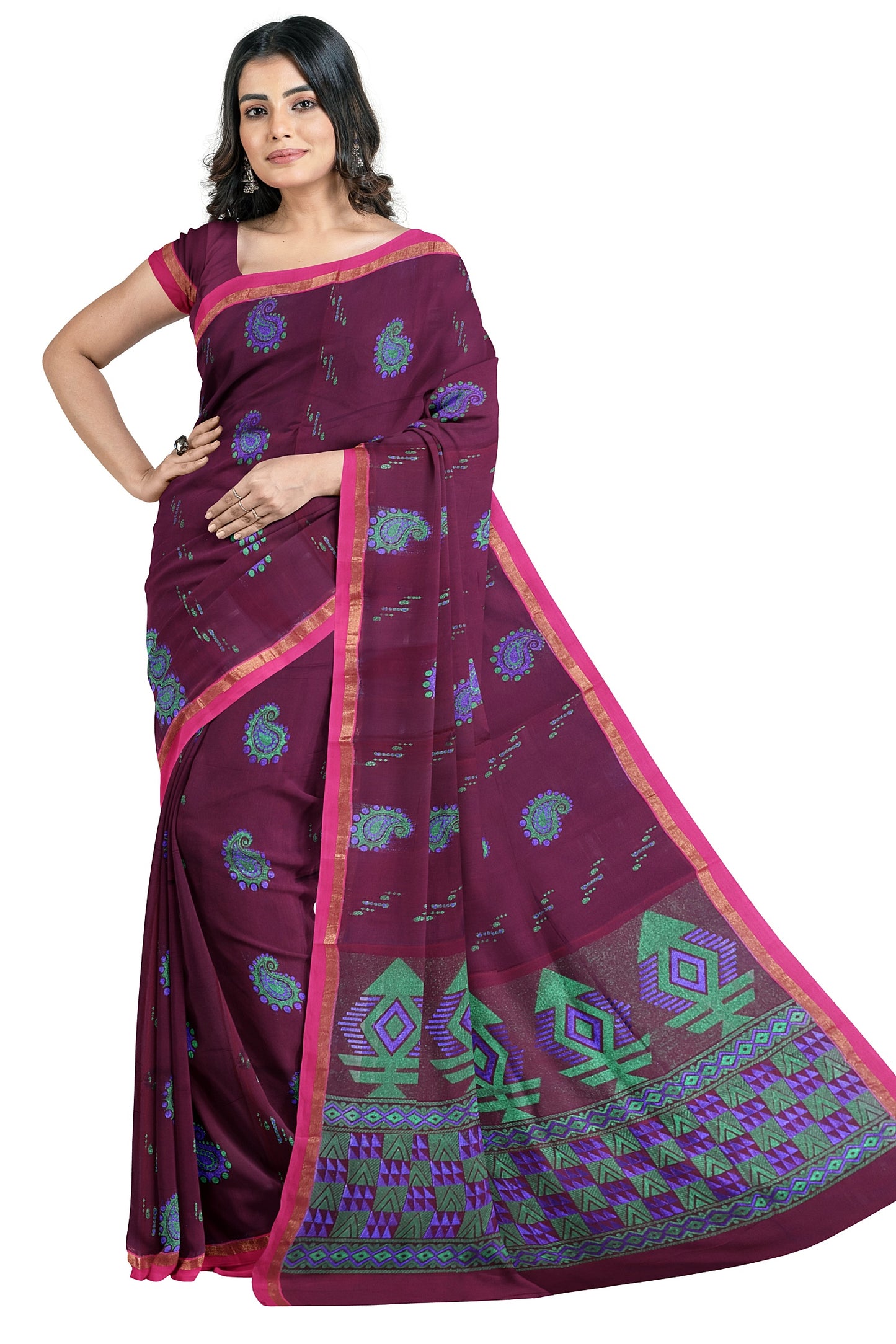 SENSAN Women’s Fancy Coimbatore Cotton Saree with Blouse Piece [SKU:5118]