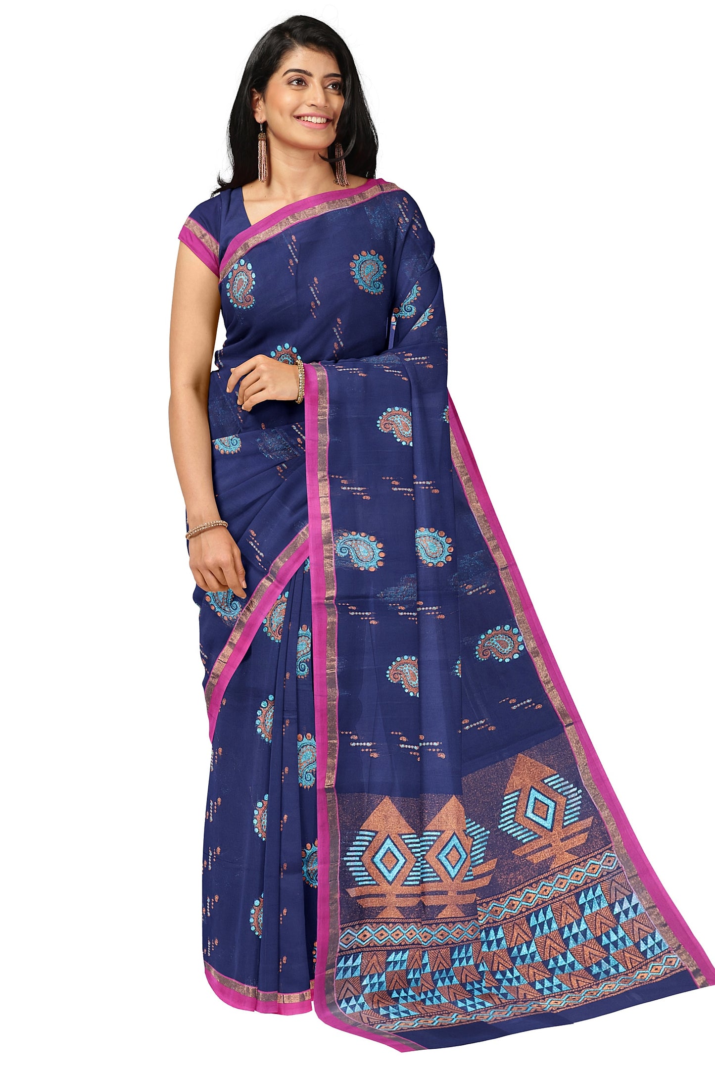 SENSAN Women’s Fancy Coimbatore Cotton Saree with Blouse Piece [SKU:5118]