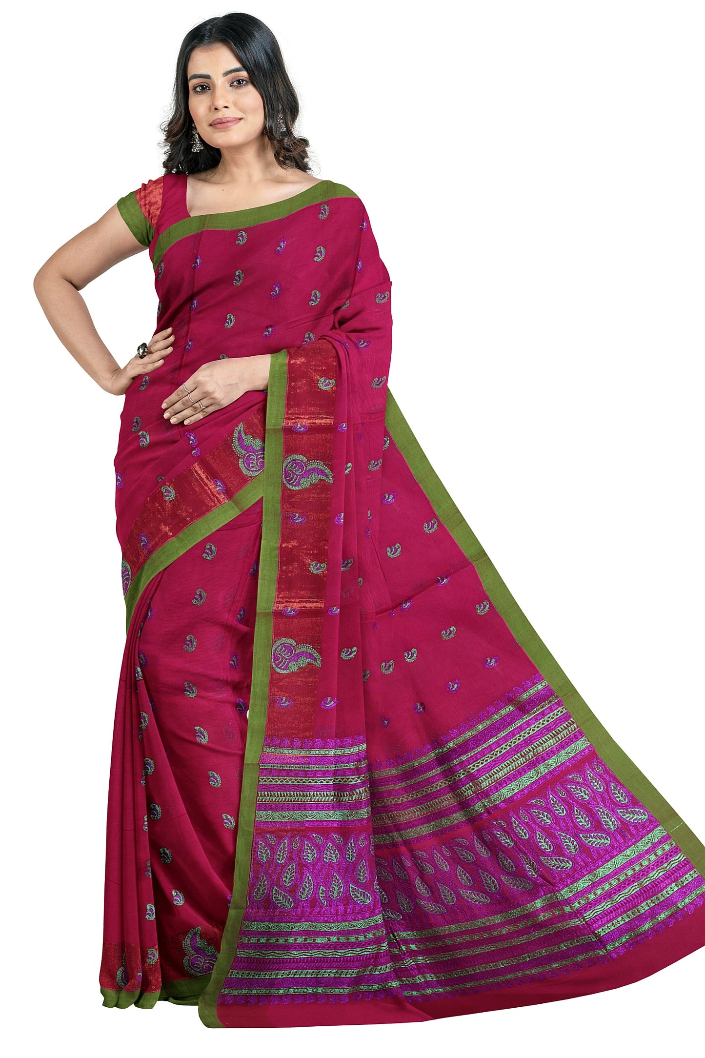 SENSAN Women’s Fancy Coimbatore Cotton Saree with Blouse Piece [SKU:5119]