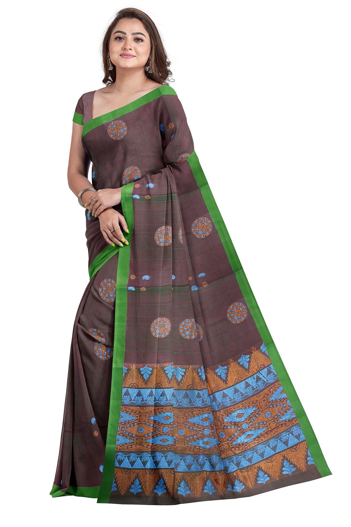 SENSAN Women’s Fancy Coimbatore Cotton Saree with Blouse Piece [SKU:5122]