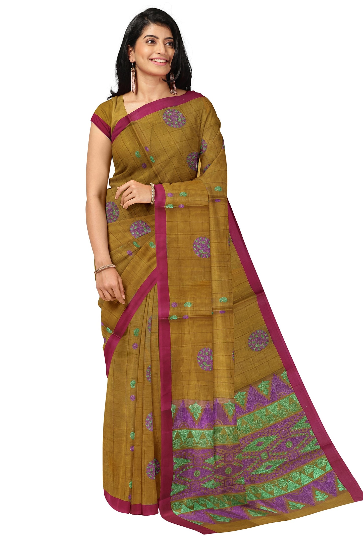 SENSAN Women’s Fancy Coimbatore Cotton Saree with Blouse Piece [SKU:5122]