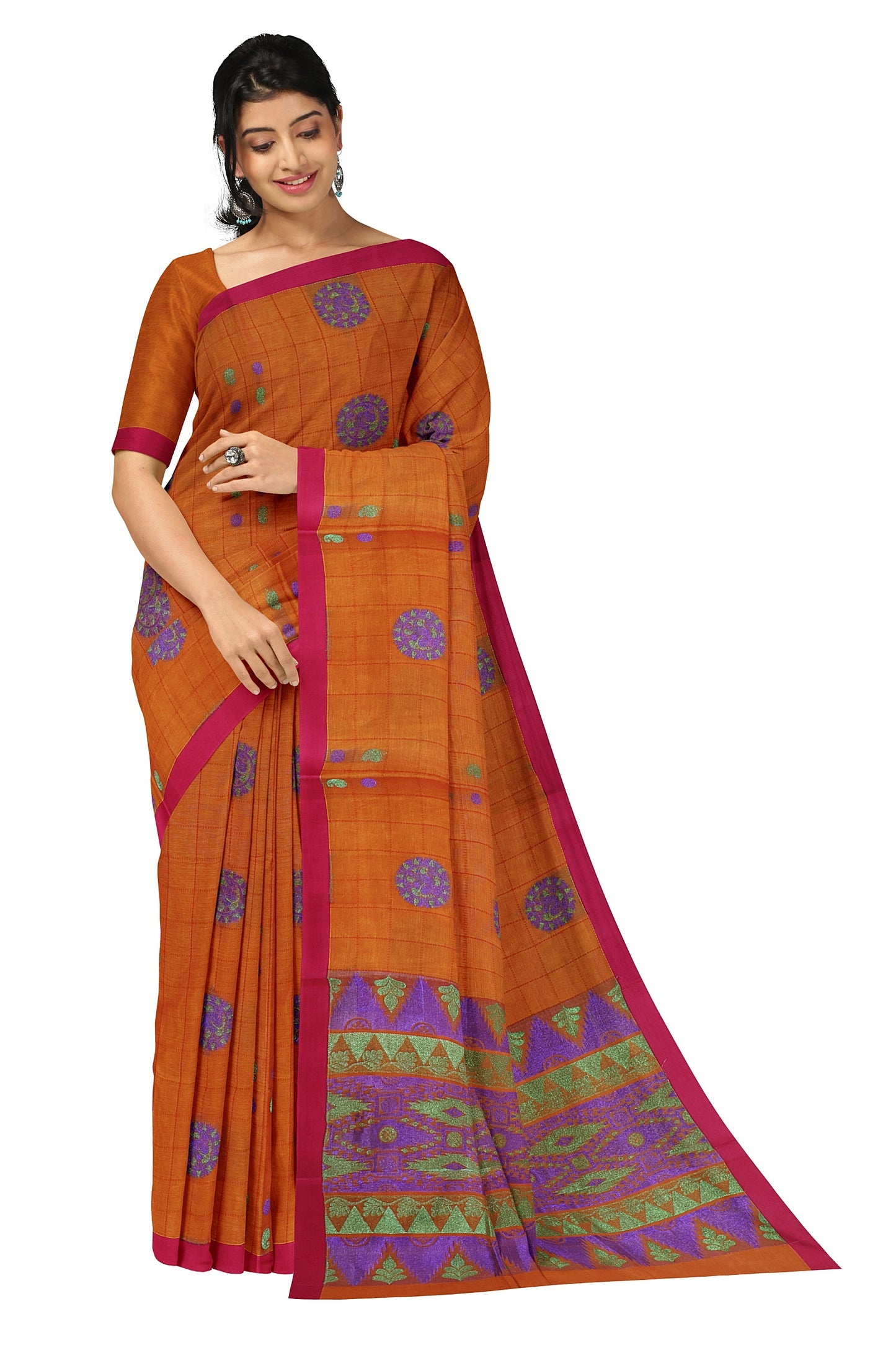 SENSAN Women’s Fancy Coimbatore Cotton Saree with Blouse Piece [SKU:5122]